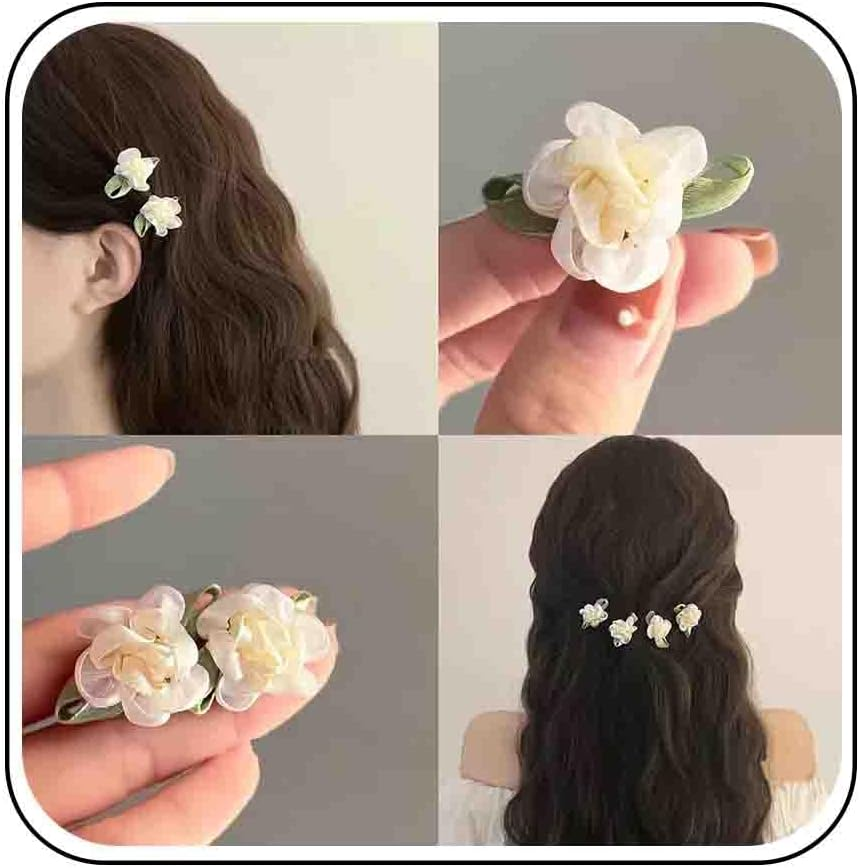 Hair Clips for Women White Flower Hair Clips for Styling Cute Rose Small Hair Clips Hair Claw Clips for Thin Hair Floral Mini Hair Clips Prom Wedding Hair Accessories Hair Pins image number 2