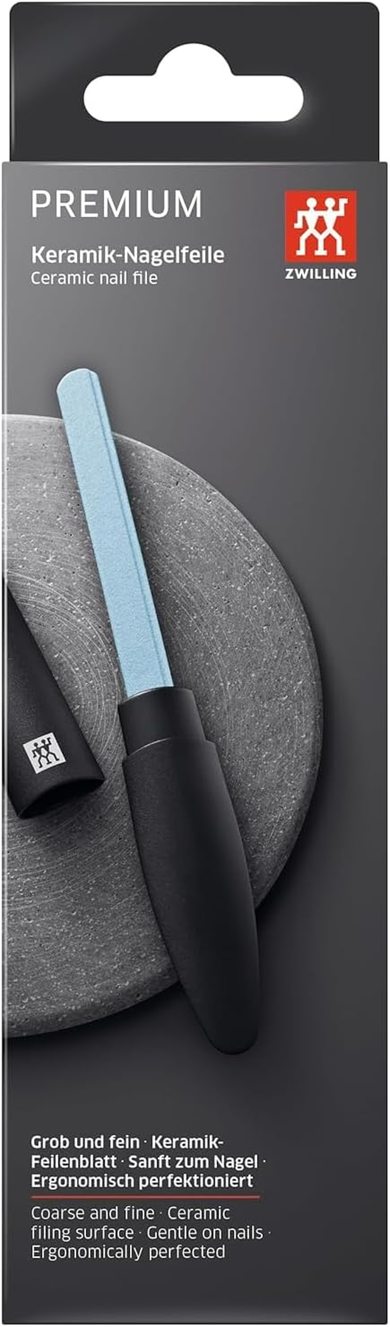 Zwilling Ceramic Nail File (Coarse and Fine-Grained File Surfaces, for Sensitive Nails, with Protective Cap), Premium, Black, 170 Mm