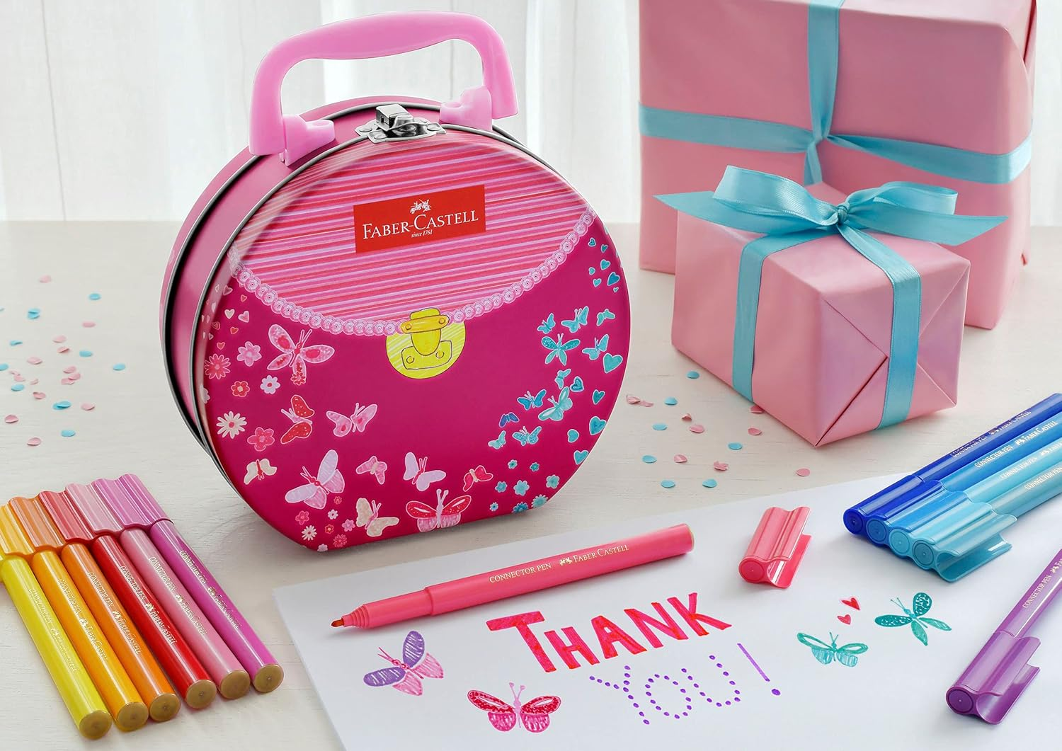 Faber-Castell Connector Pen Colour Markers Assorted - Gift Set Handbag Tin of 33 (63-155537), Multicolor image number 3