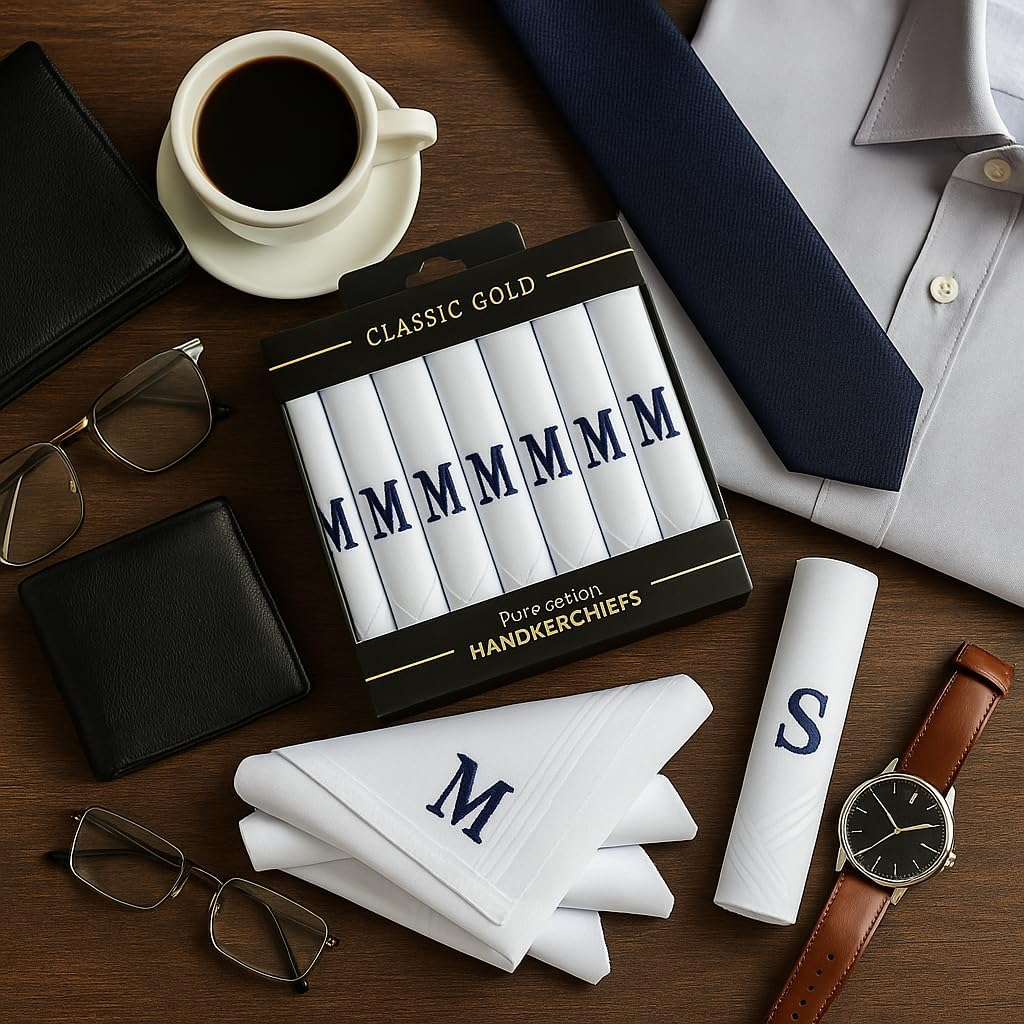 Dudu N Girlie Taschent&uuml;cher F&uuml;r Herren/Herren, Satin, Mit Gestickten Initialen, Wei&szlig; image number 1