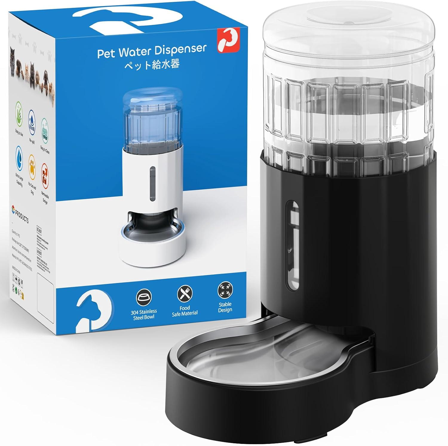 JUNSPOW Drinking Fountain for Cats with Stainless Steel Bowl 4 L, No Electricity & Ultra Silent Automatic Water Dispenser for Large Dogs/Multi-Cat Household, Black image number 4