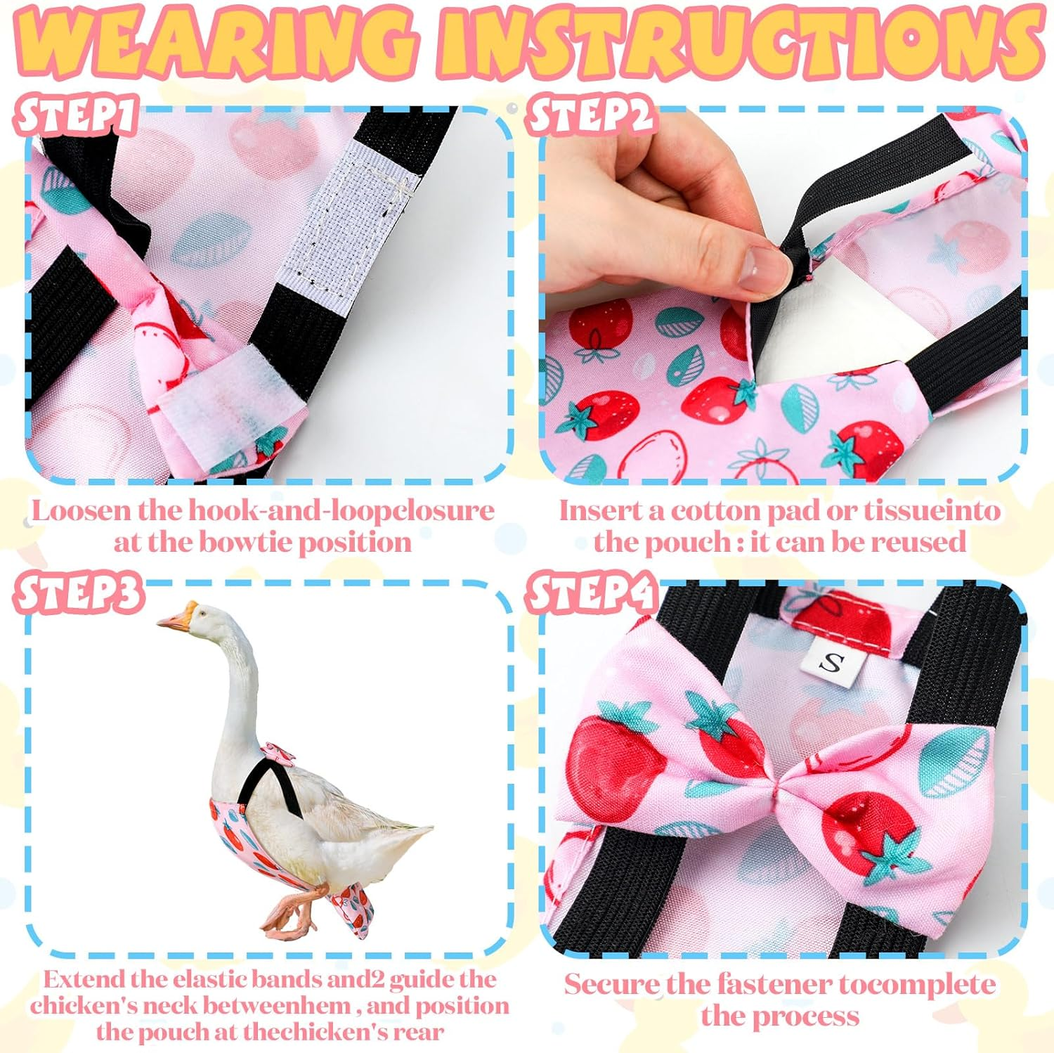 6 Pcs Chicken Diapers for Hens Rooster Ducks Reusable Washable Duck Diapers with Bow Tie for Ducklings Hens Goose Poultry Adjustable Clothes for Hen Rooster Chicken(Classic,L) image number 6