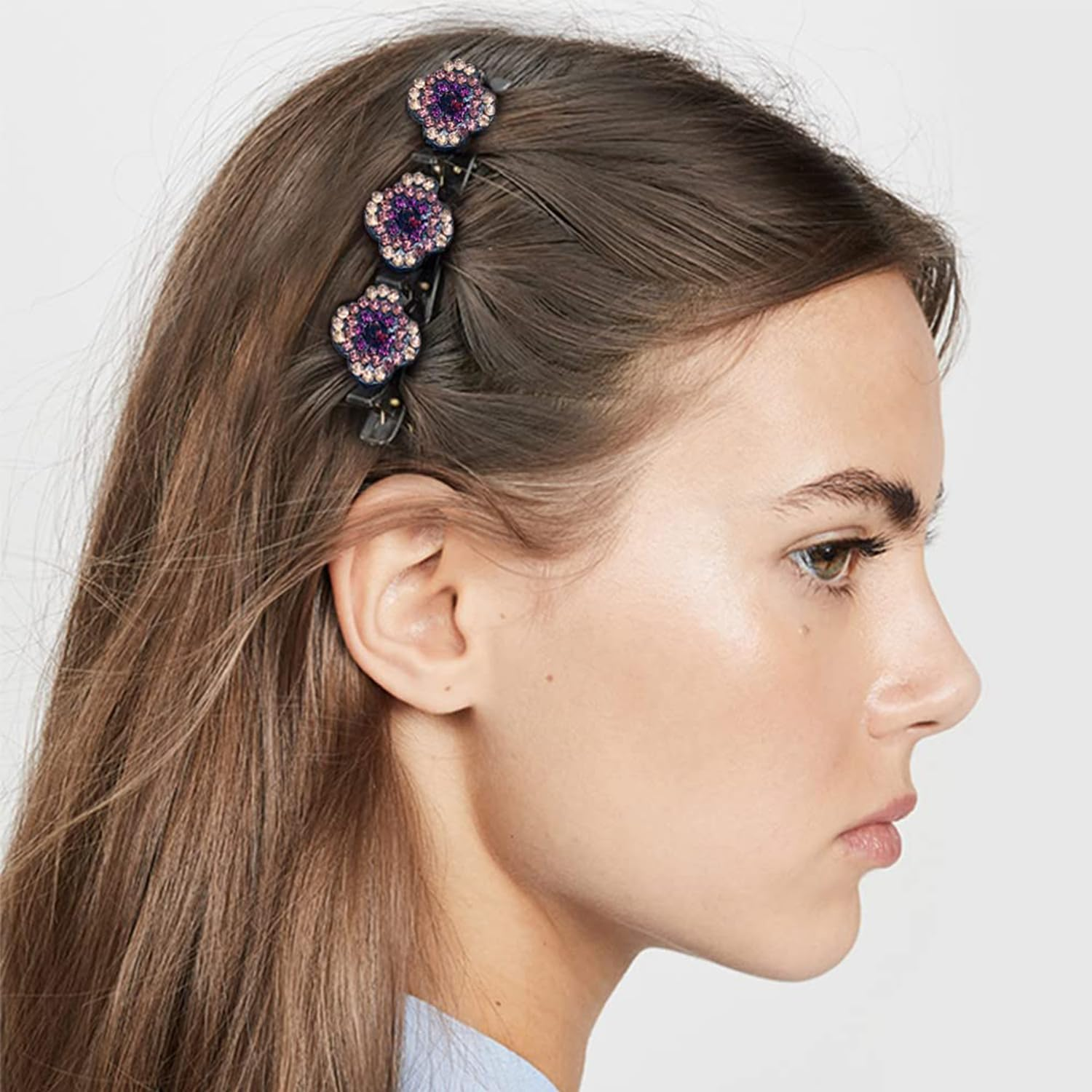 Pack of 4 Sparkling Crystal Stone Braided Hair Clips, Shiny Rhinestone Hair Clip, Elegant Hair Styling Clips, Hair Clips Women, Hummingbird Hair Clip with Crystal Flower for Women Girls (B) image number 1