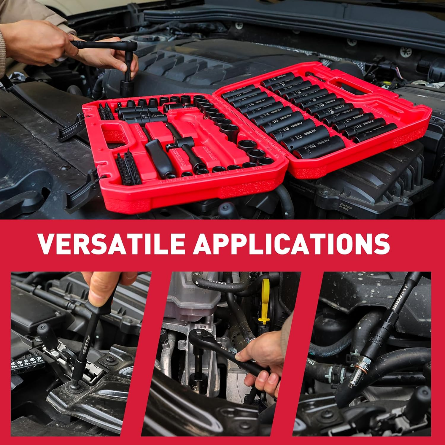 SEDY 96-Piece 3/8" Drive Impact Socket Wrench and Bit Set &ndash; Metric & SAE, CR-V Steel, Spark Plug Sockets, Ratchet & Spinner Handle, Storage Case image number 2