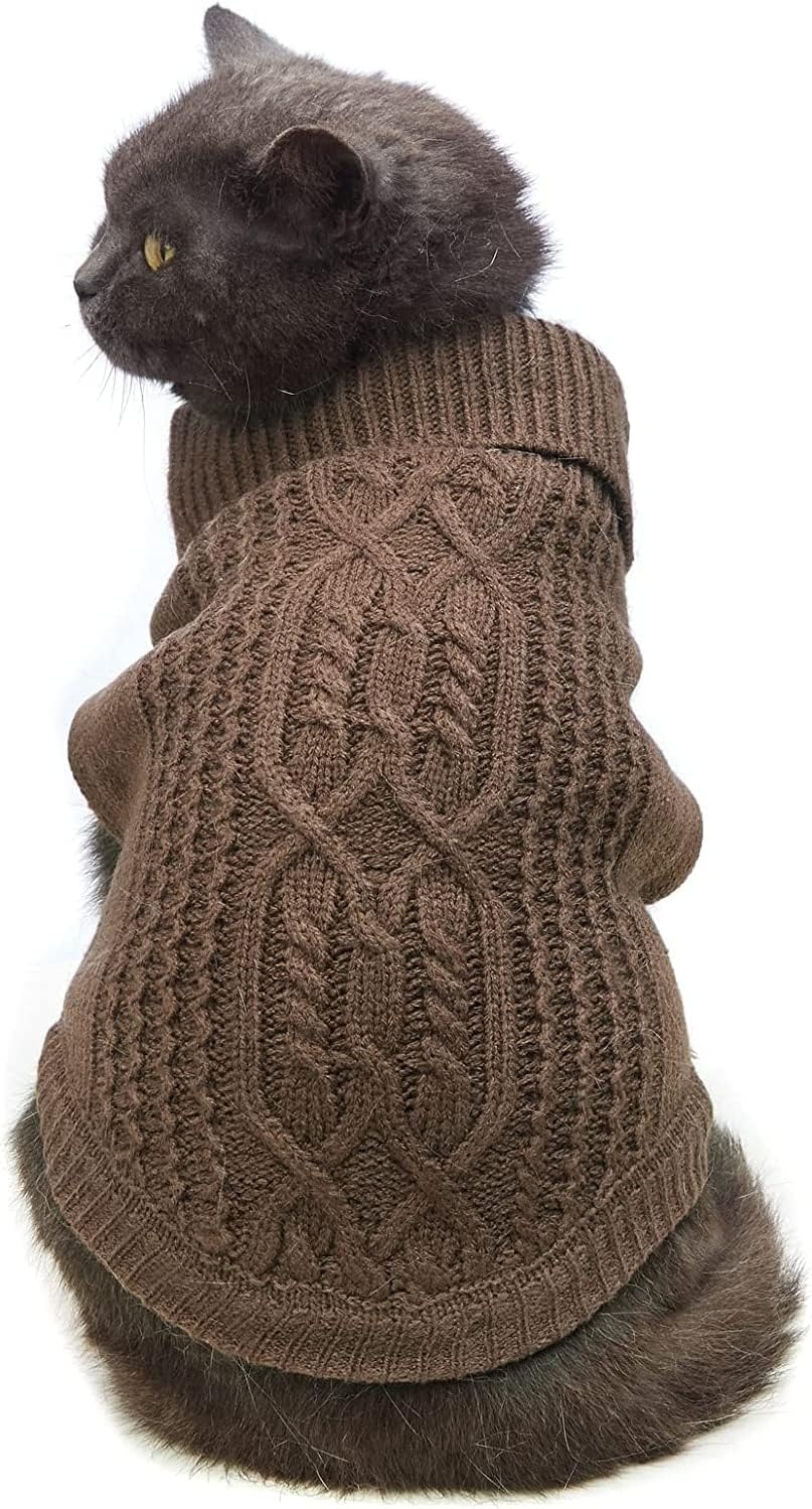 Cat Sweater Turtleneck Knitted Sleeveless Cat Clothes Warm Winter Kitten Clothes Outfits for Cats or Small Dogs in Cold Season (Medium, Grey)