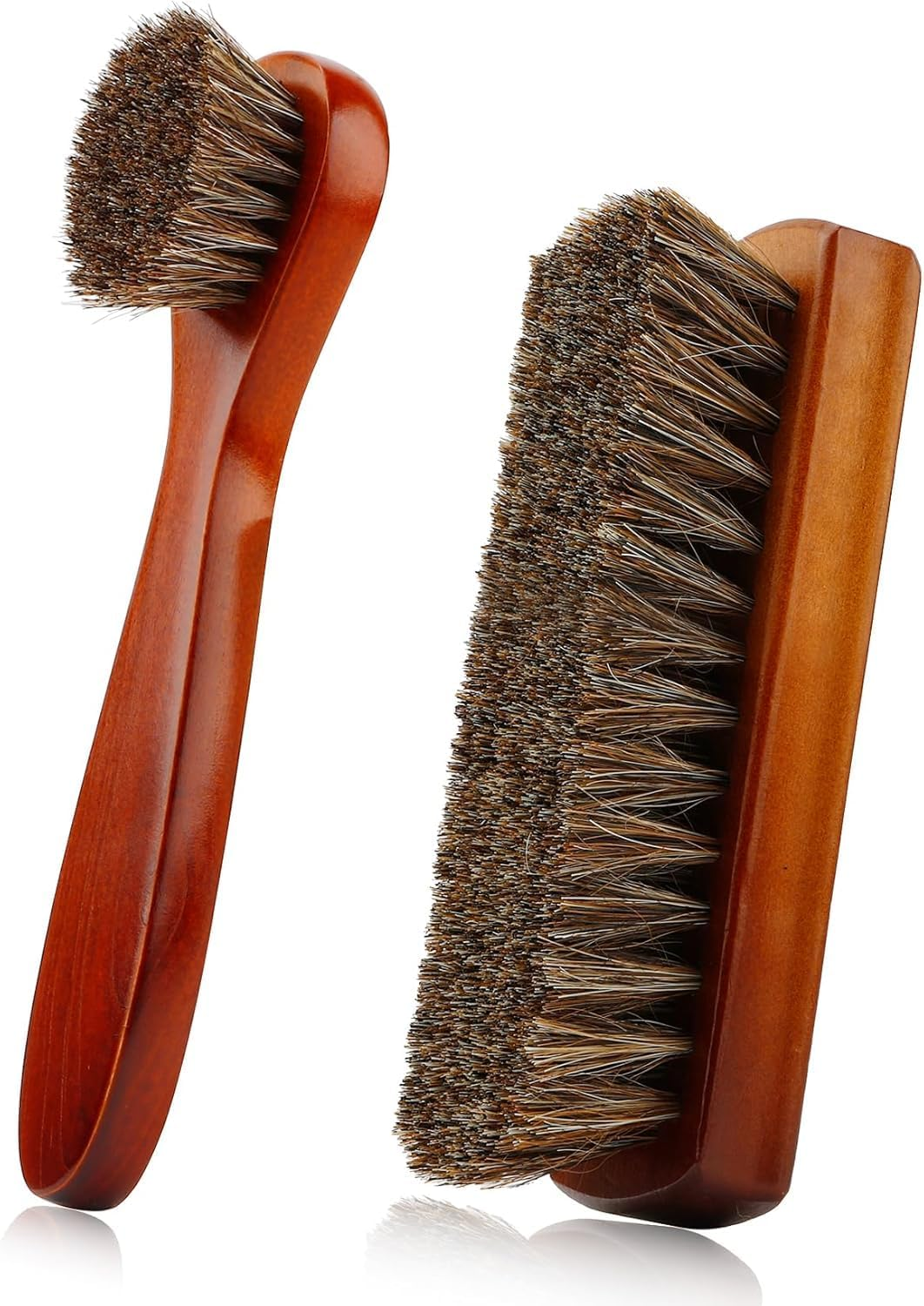 AHGXG Horse Hair Brush Set, 2 Pieces, Soft Bristles, Long Handle, Brown, Leather Cleaning Tool with Anti-Static and Strong Water Absorption image number 1