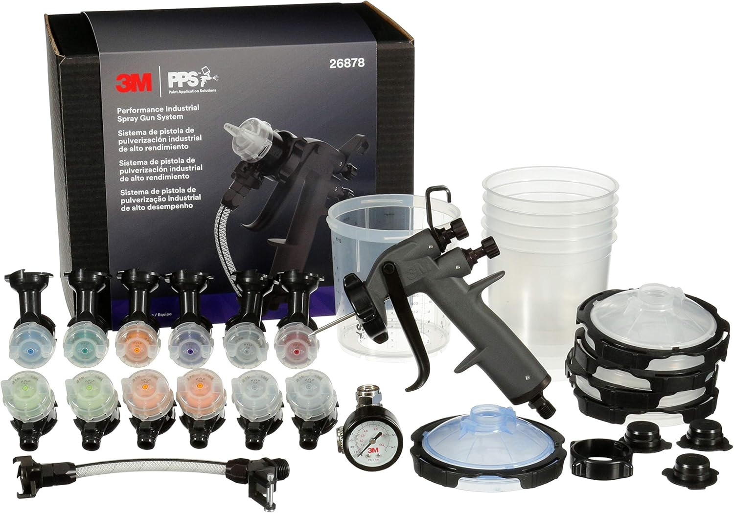 3M Performance Industrial Spray Gun Starter Kit, 26878, Includes PPS Series 2.0 Paint Spray Cup System, 12 Replaceable Nozzles in for Pressure and Gravity Painting, Whip Hose, Air Control image number 3