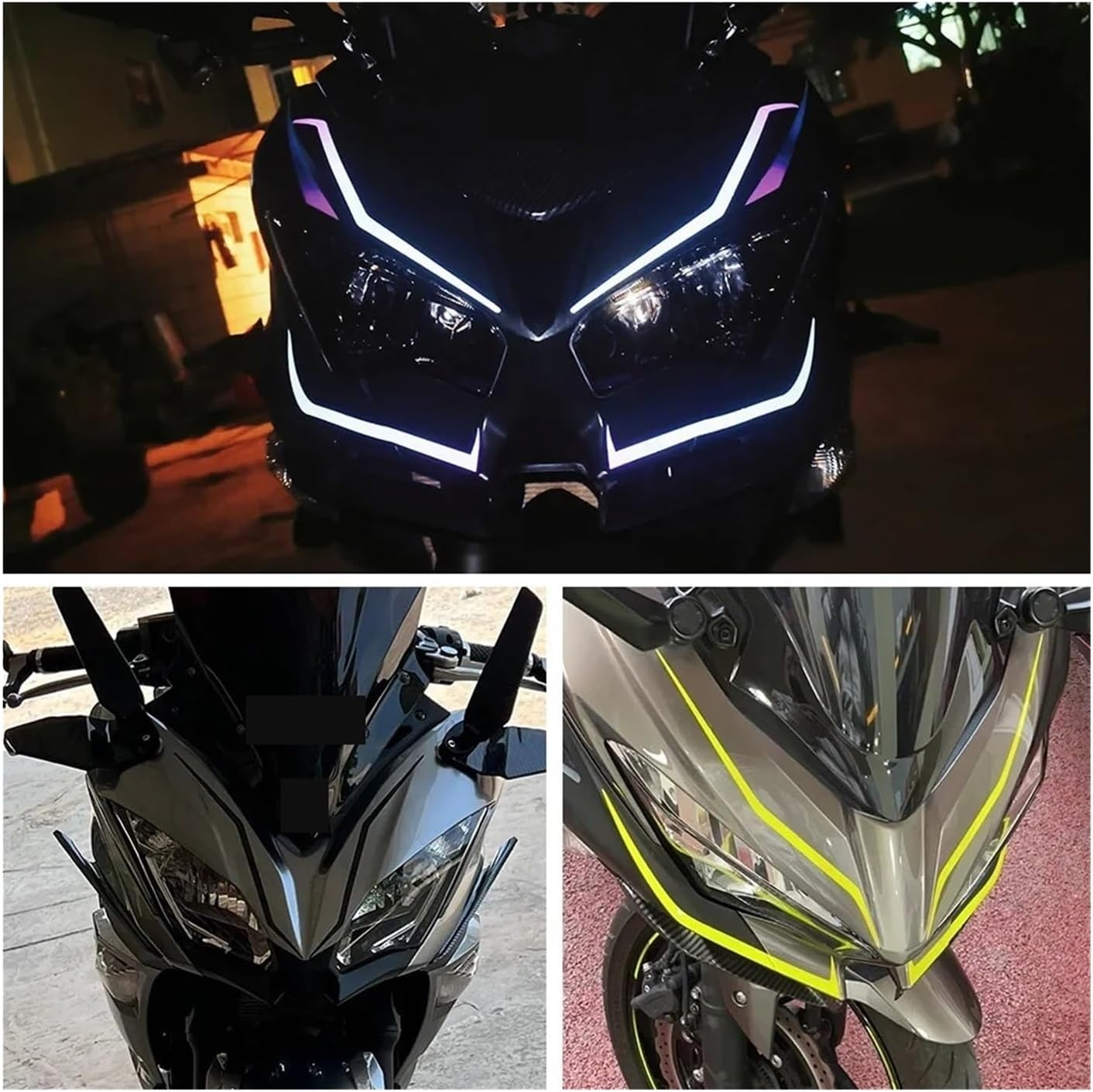 4PCS Motorcycle Fairing Sticker Decoration Reflective Cool Front Pull Headlight Decals Compatible with Ninja NINJA400 H2 H2Sx(Green) - Green image number 5