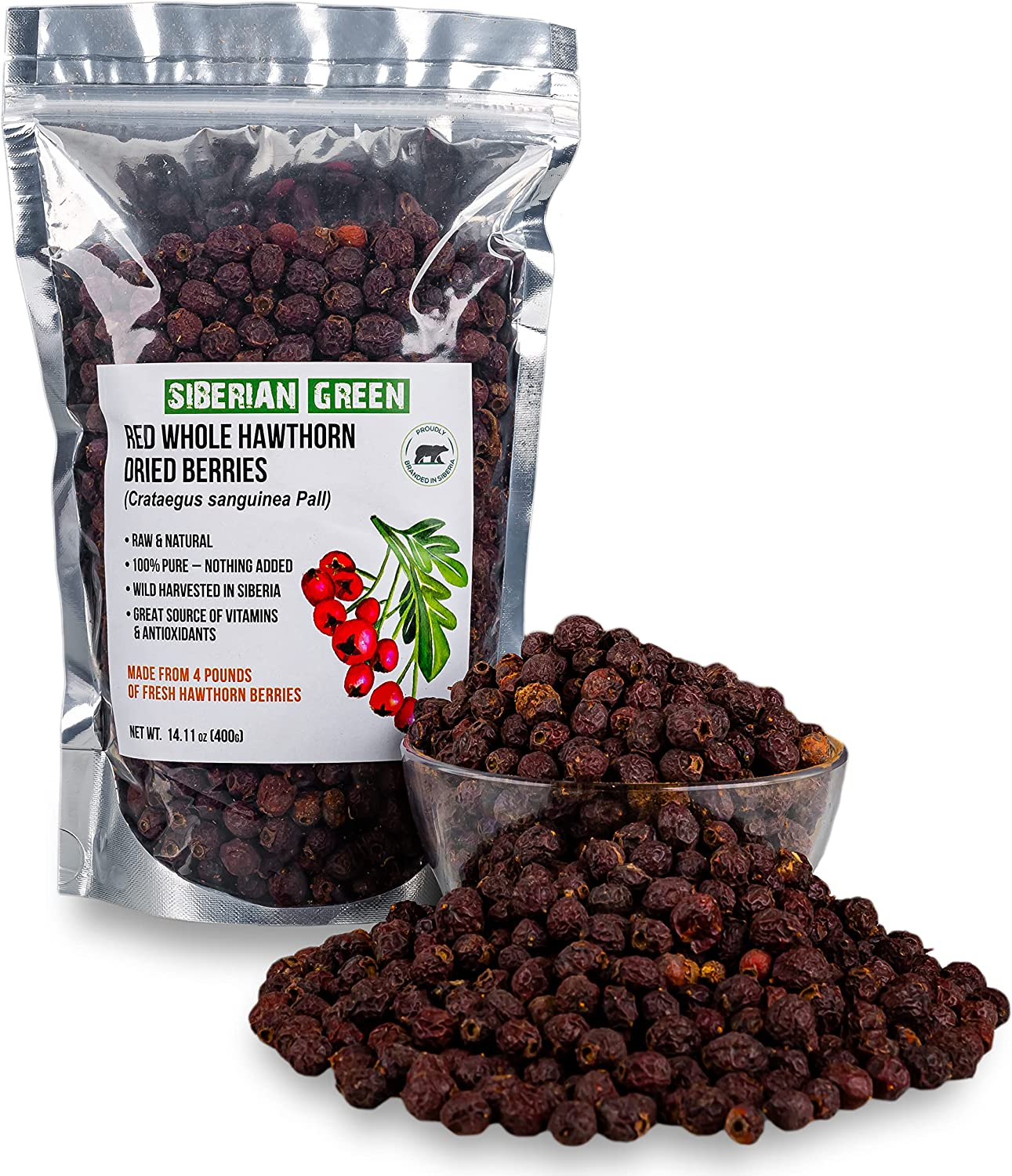 Siberian Green Whole Red Hawthorn Dried 400G Wild Harvested Crataegus Sanguinea from Altai