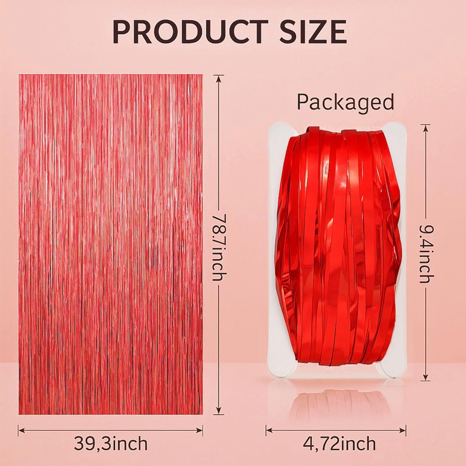 2 Pack Red Streamers Metallic Fringe Tinsel Curtain Backdrop Foil Fringe Birthday New Year Christmas Party Decoration Supplies Easy to Install Compatible with Door or Wall&ndash;Ruibex - Red image number 2