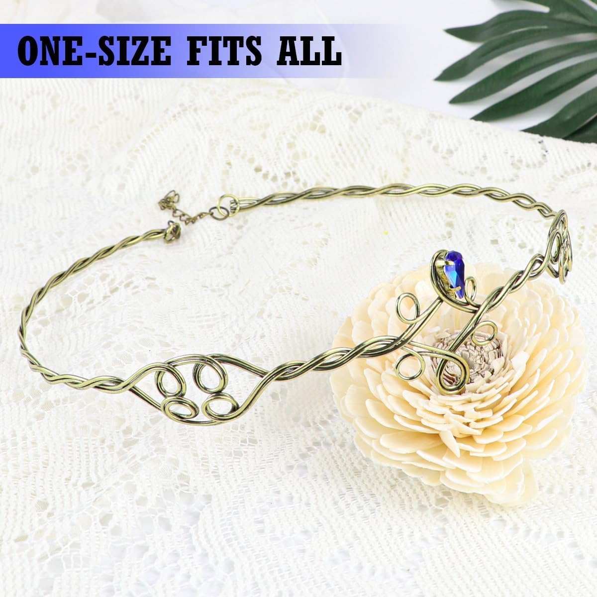 ZJIVQO Forehead Head Band Iron Circlet for Women Woven Forehead Band Crystals Tiaras Hair Band Gold Hair Hoop with Jewels Crystal Rhinestone Wedding Head Band Princess Crown Headband Tiara （Blue）, image number 6