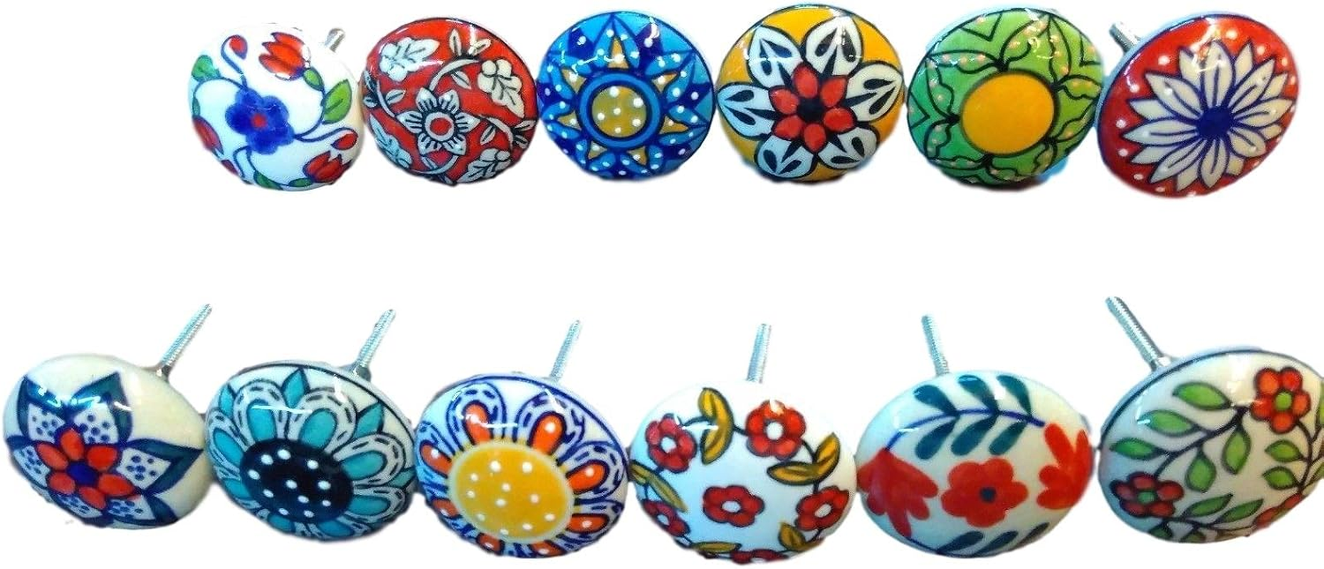 JGARTS 12 X Mix Vintage Look Flower Ceramic Knobs Door Handle Cabinet Drawer Cupboard Pull (12 Flat) image number 1
