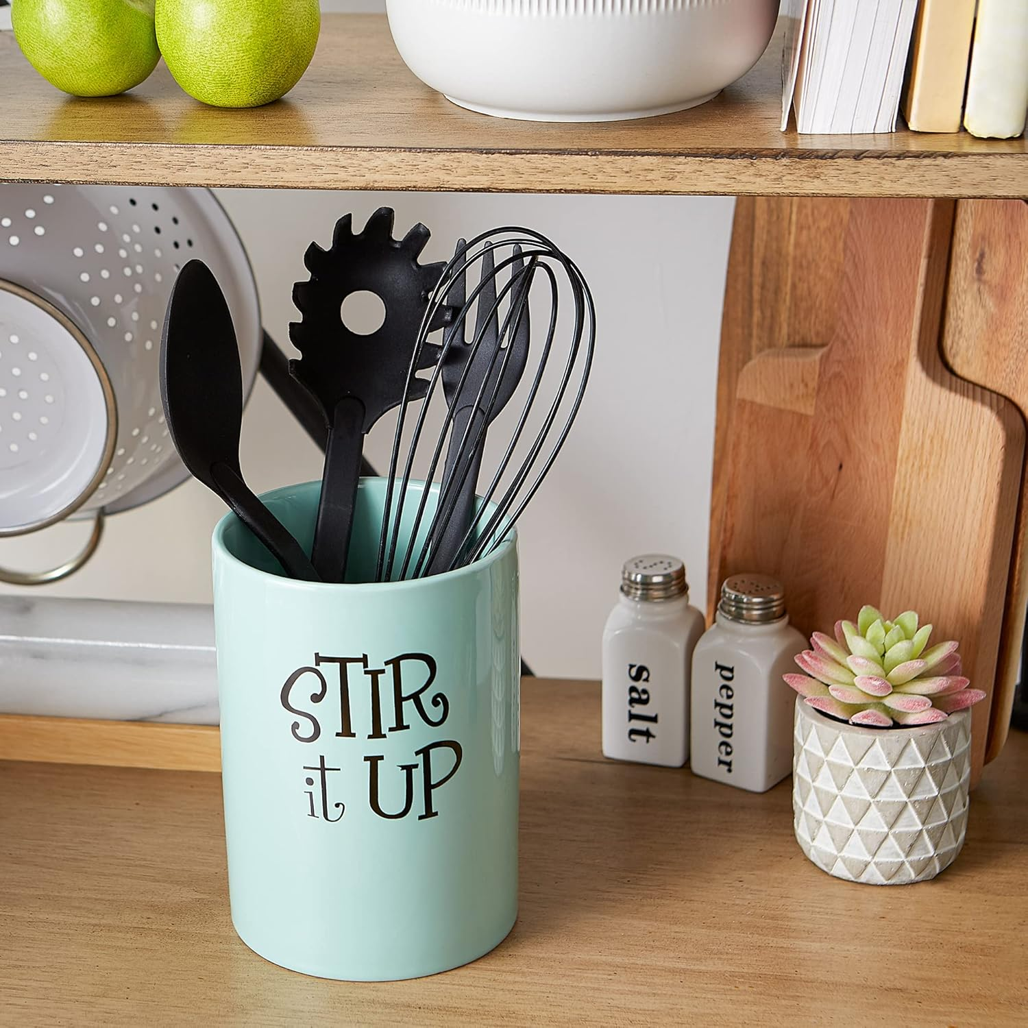 DII Kitchen Accessories Retro Collection, Ceramics, Utensil Holder, Aqua