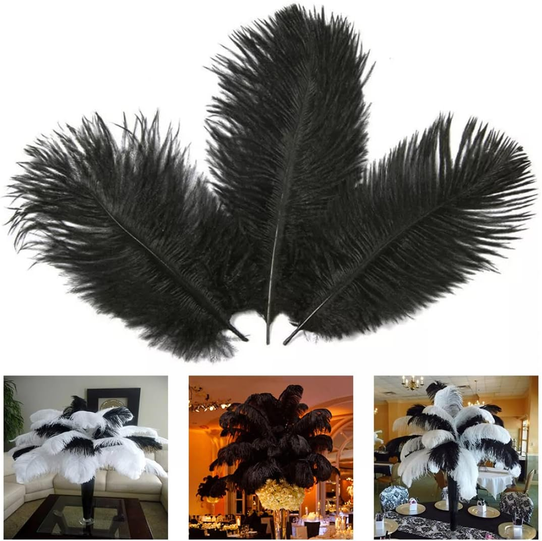 Artificial Ostrich Feathers Crafts DIY Plume Feahter for Wedding Christmas Decoration 3PCS Black Summer Home Use - Gold image number 7