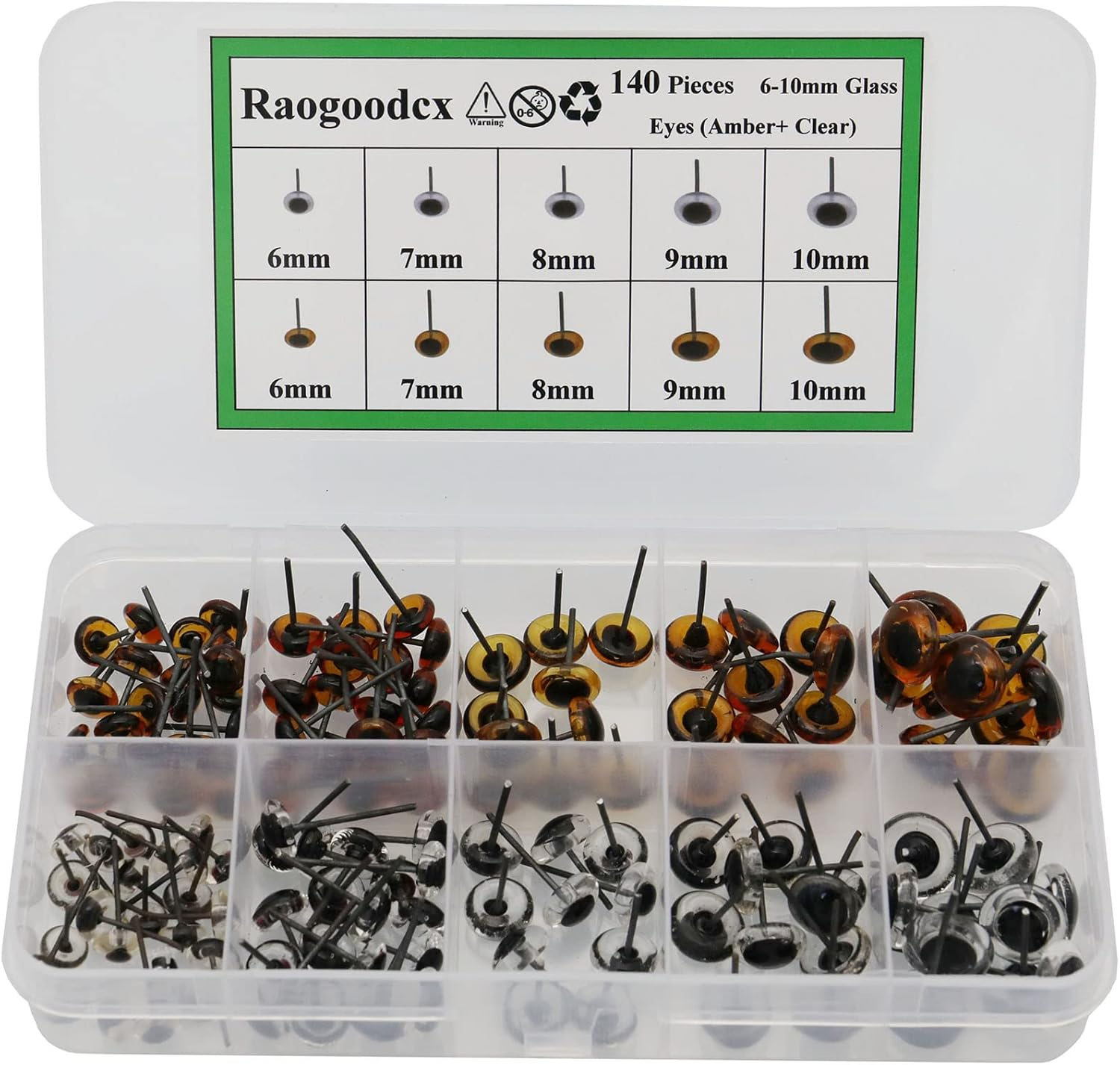 140Pcs Needle Felting Eyes 6-10Mm Mini Glass Black with Clear Eyes Kits for Toy Teddy Puppets Dolls Wool Felting Crafts