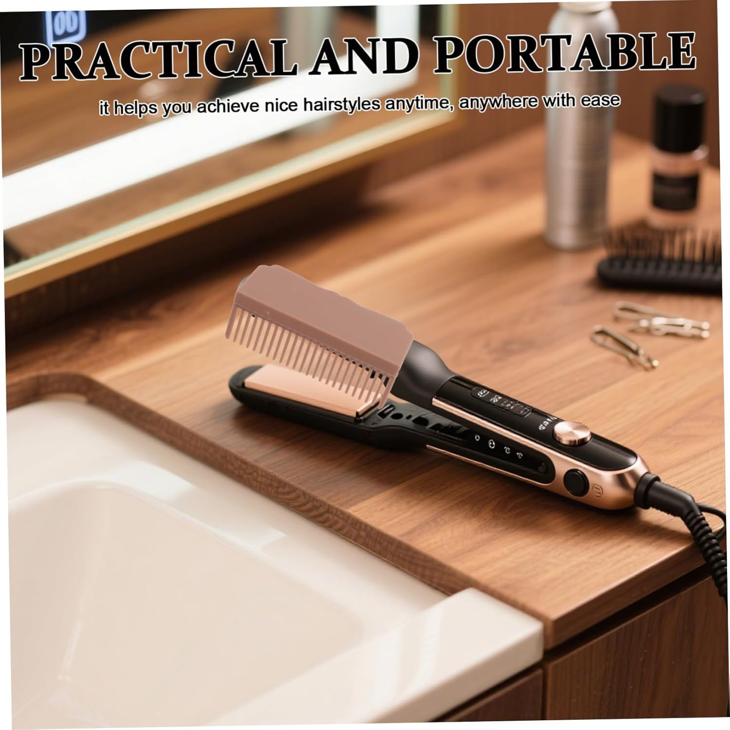 LOORGVEL 2Pcs Hairdressing Plywood Comb Hair Straightener Hair Straightening Accessory Clip-On Comb for Straightener Home Salon Tool Carbon Fiber Carbon Fiber Nylon image number 6