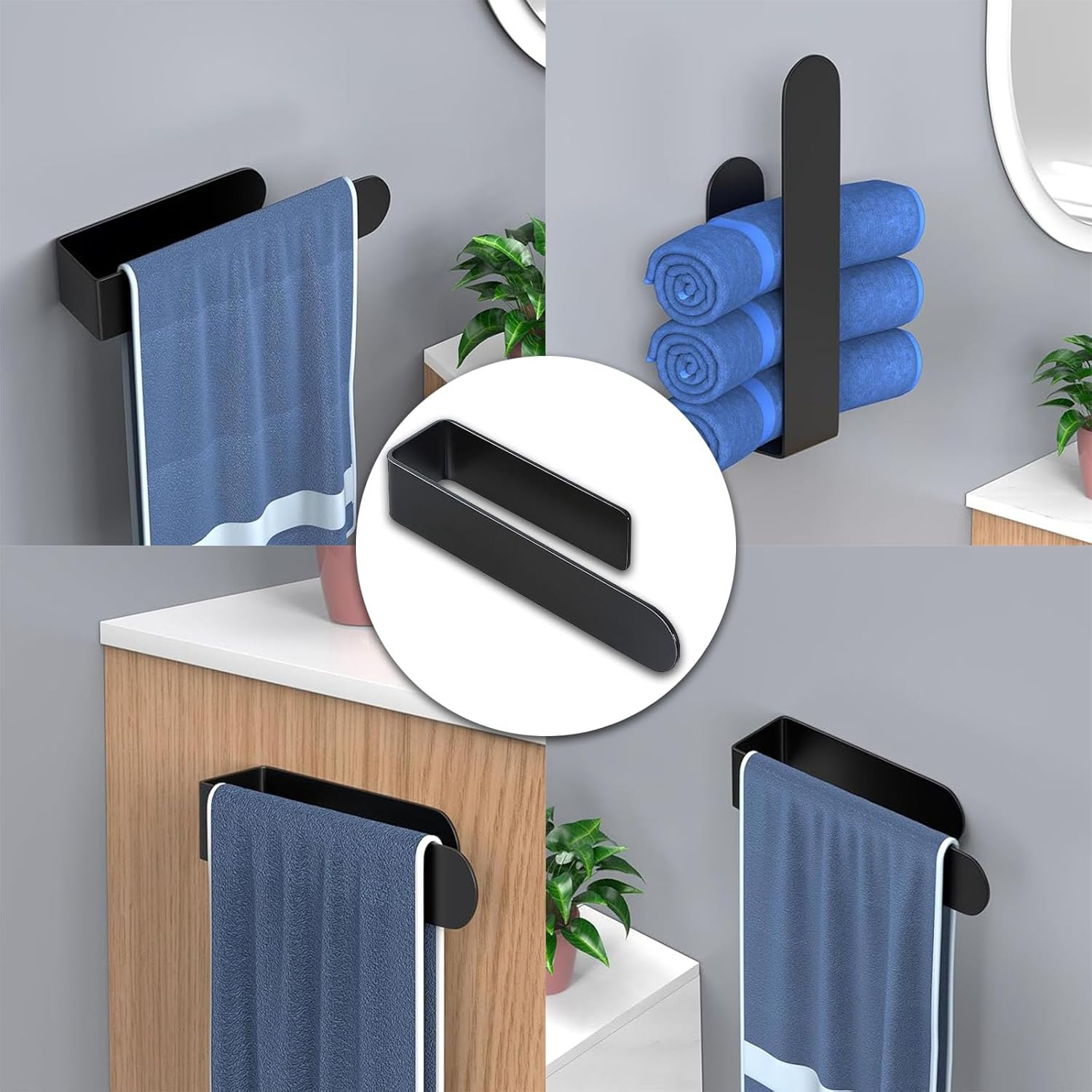 KUBDPQOR Dish Towel Holder, Sink Organiser, Self-Adhesive Tea Towel Holder, Stainless Steel Dish Cloth Holder, with Tea Towels, Black, Tea Towel Holder, Kitchen, Tea Towel Holder, No Drilling Required image number 6