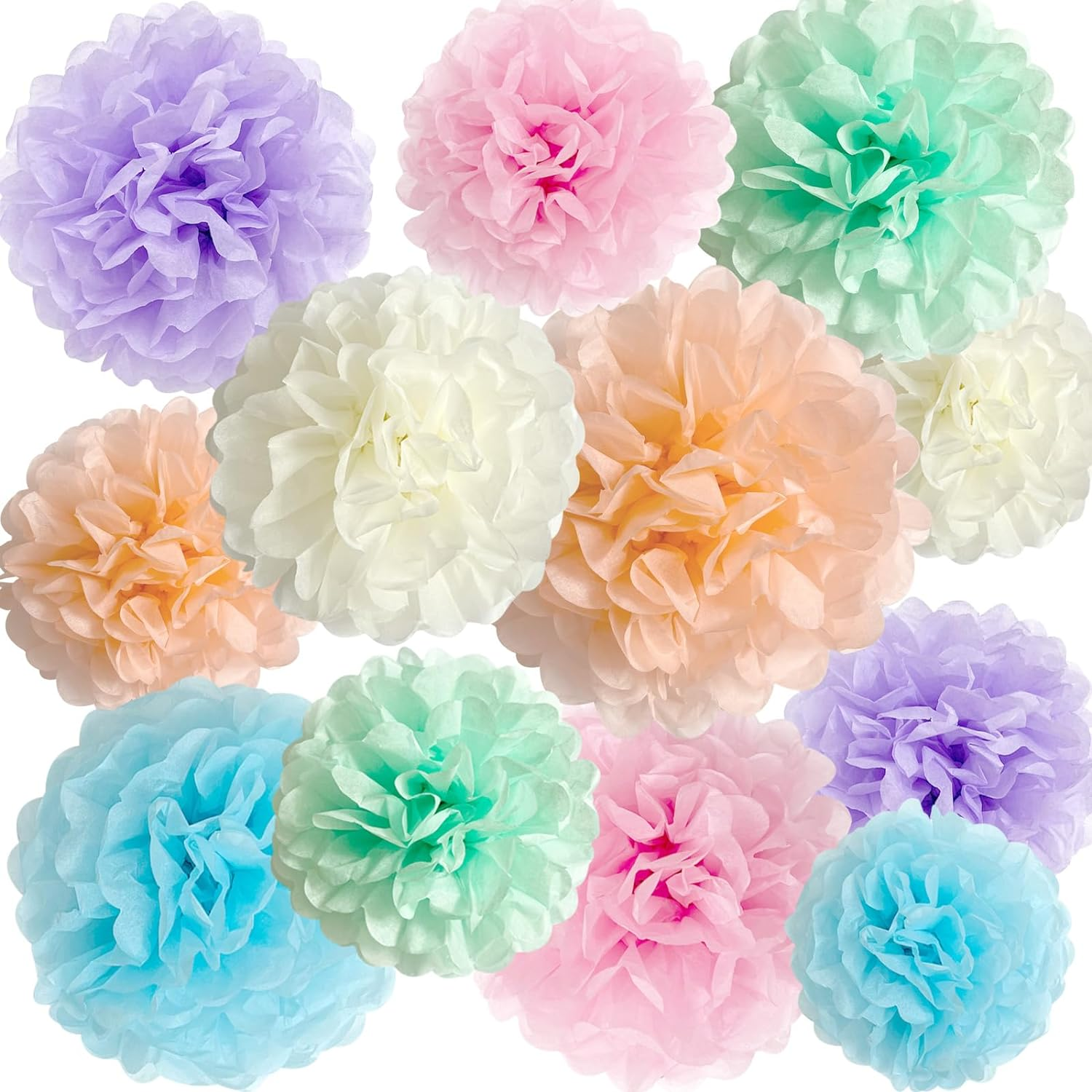 ANSOMO Pastel Tissue Paper Pom Poms Party Decorations Rainbow Ice Cream Easter Macaron Flowers Wall Hanging D&eacute;cor Supplies Birthday Bridal Baby Shower Colorful Pink Purple Peach Mint Green Blue Ivory image number 4