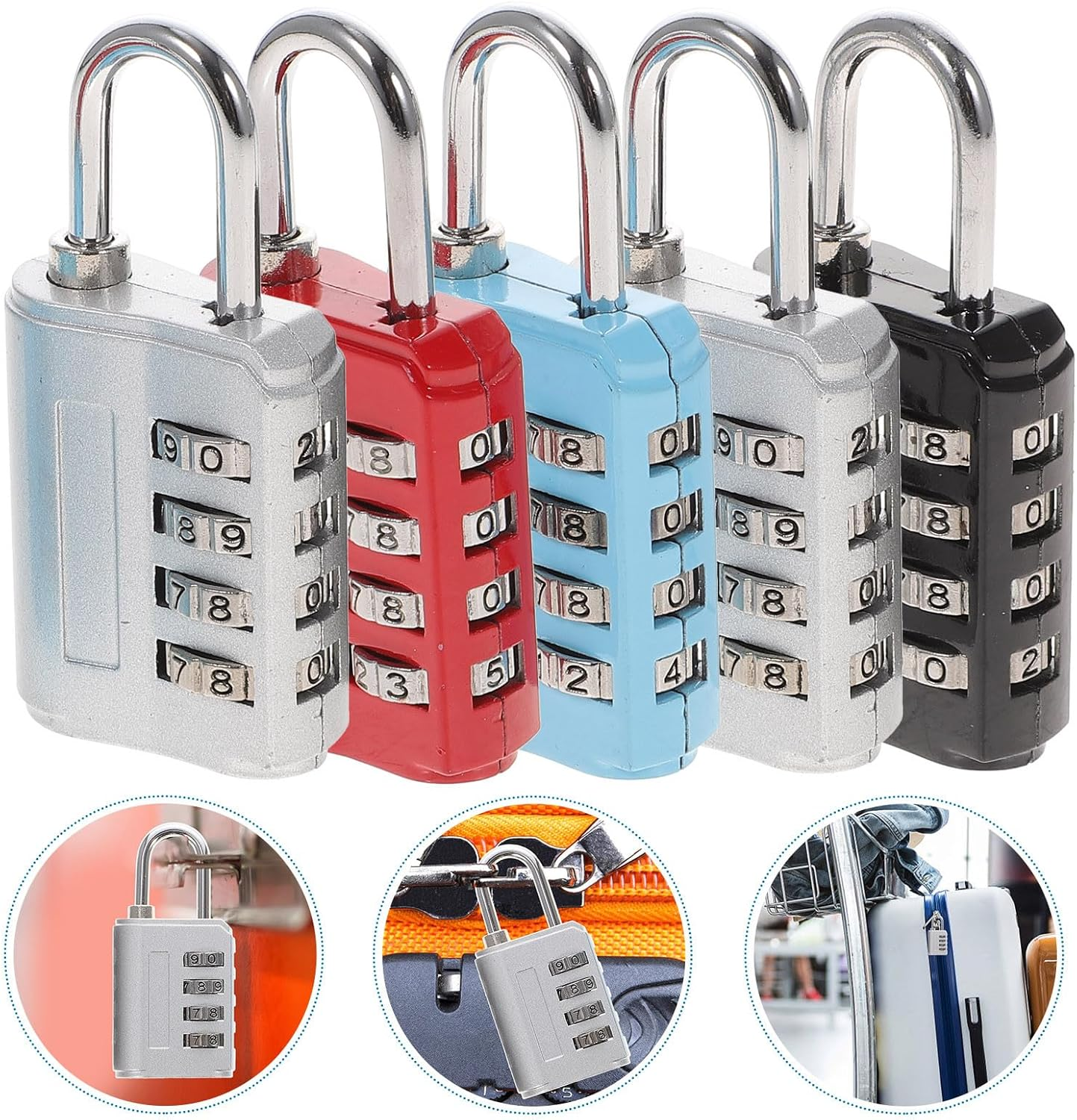 PACKOVE 5Pcs Zinc Alloy 4-Digit Combination Padlock Set for Suitcase Luggage Gym Lockers Travel Backpack Cabinet Security Locks image number 3