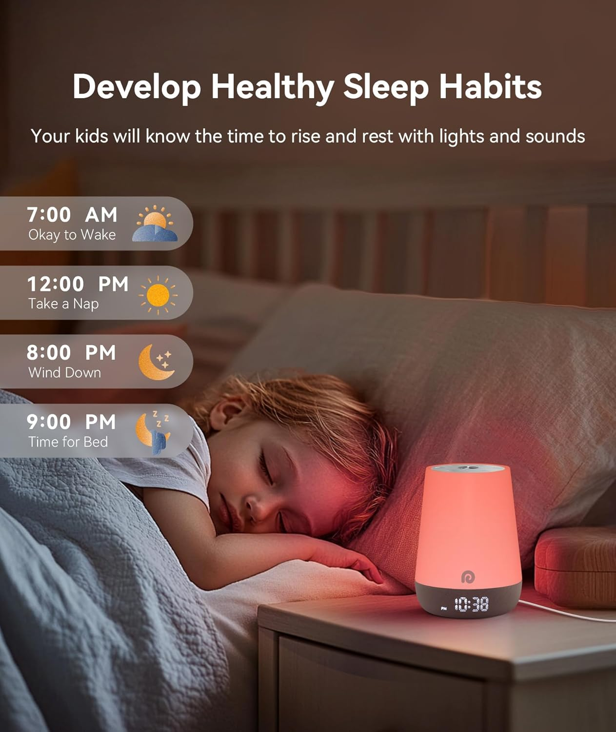 Dreamegg Baby Sound Machine - White Noise Machine & Sleep Trainer Clock for Kids, Sound Machine for Baby with Night Light, 34 Soothing Sounds, Smart Control, Routine Builder for Toddler Bedroom Gift image number 3