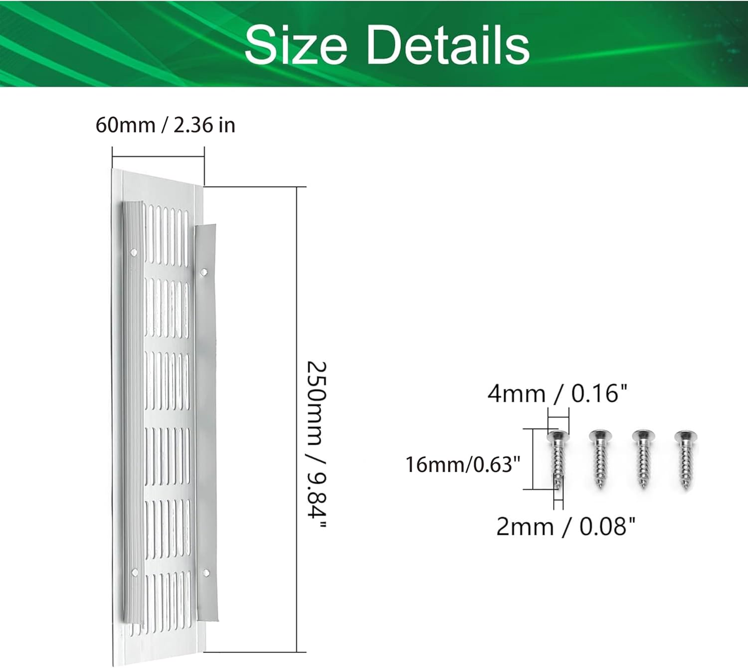 2Pcs Cabinet Furniture Vent Covers,Louvered Ventilation Cover,Aluminium Alloy Ventilation Grille,Rectangle Air Vent for Kitchen Sink Wardrobe Shoes Cabinet 250X 60Mm (L X W) (Silver) image number 4