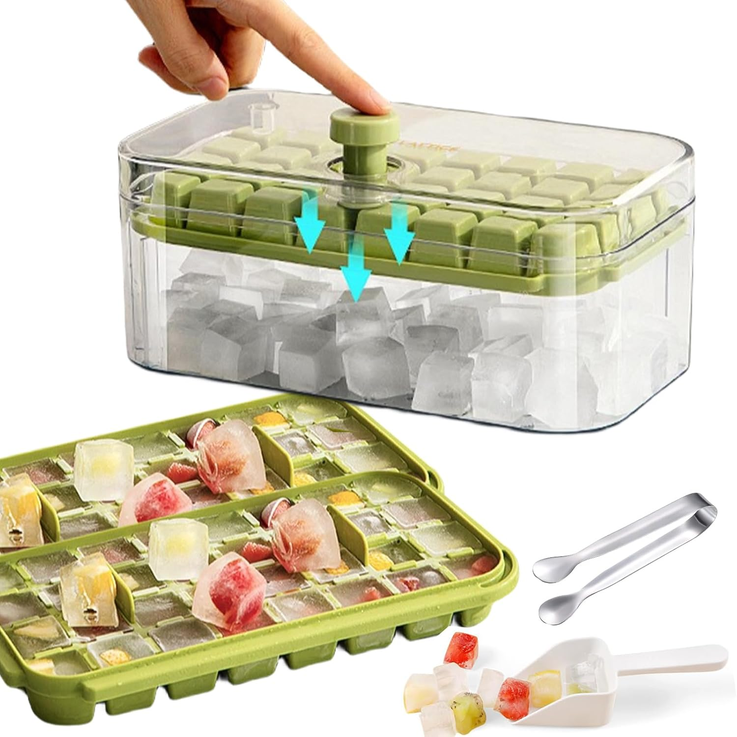 Ice Cube Tray with Lid and Bin, Ice Cube Tray, Easy Release, 64 Pcs Cube Tray, Large Capacity Tray Holder image number 5