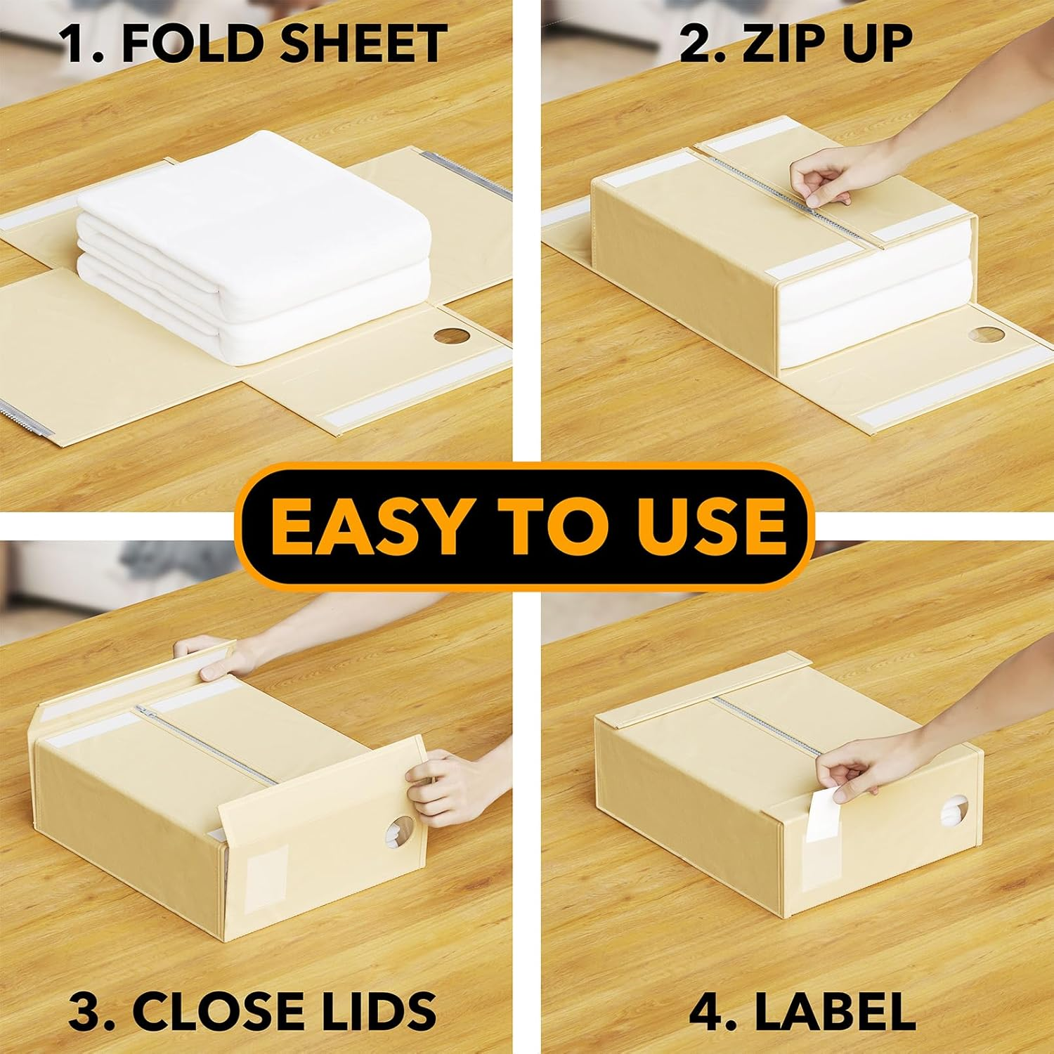 Spaceaid 5 Pack Bed Sheet Organizers and Storage, Foldable Sheet Organizer for Linen Closet, Sheets Set Folder Keeper with Window XL (Queen & King Size) Organizing Bedding Container, Beige image number 1