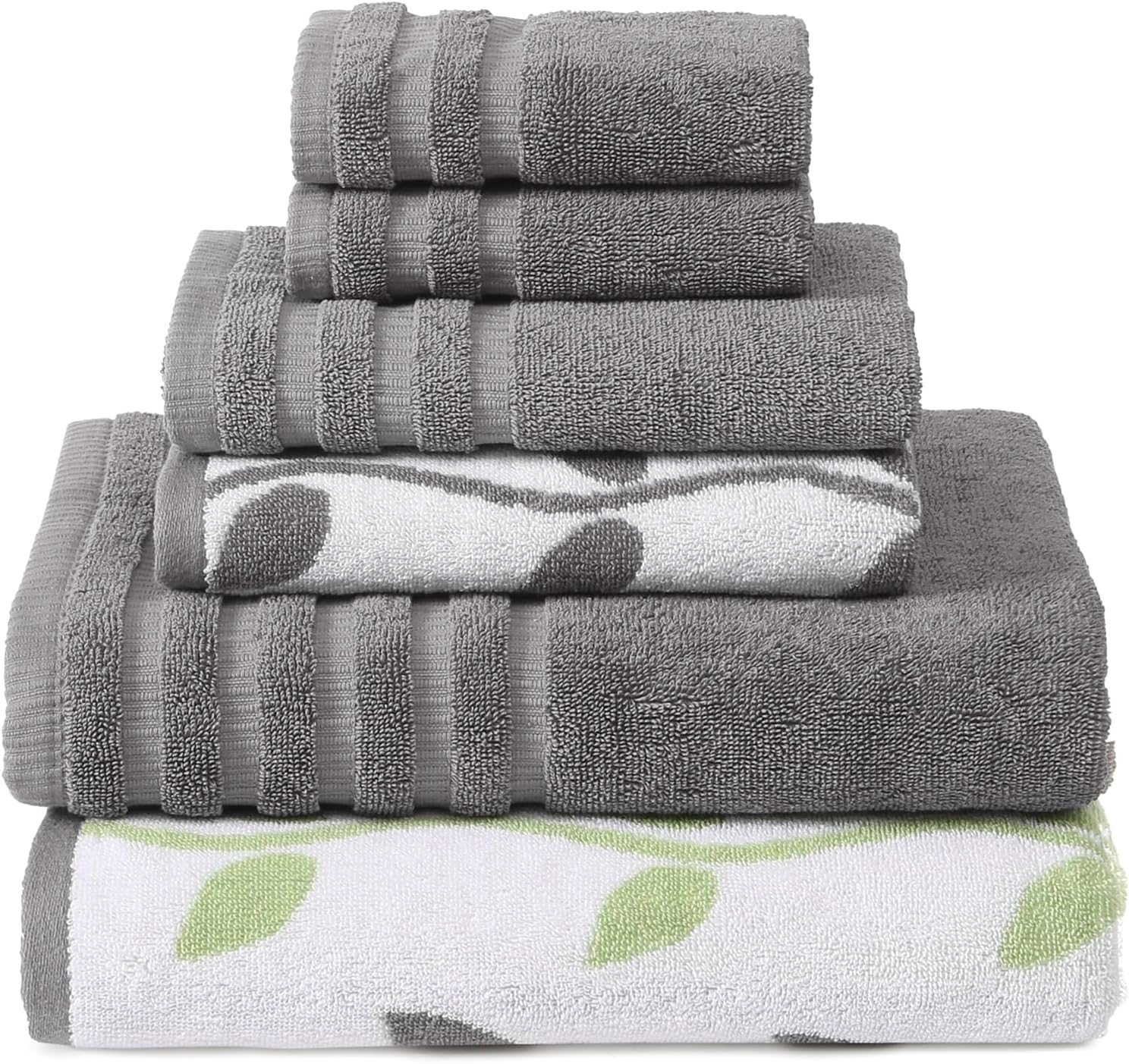 Amrapur Overseas 6-Piece Yarn Dyed Organic Vines Jacquard/Solid Ultra Soft 500GSM 100% Combed Cotton Towel Set [Blue]