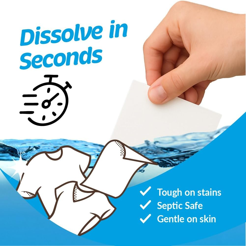 Eco Basics Ultra Concentrated Laundry Detergent Sheets - Ocean Breeze (60 Sheets) Plant-Based Liquid Enzyme, Sensitive Skin Safe &ndash; Plastic-Free, Septic Safe, Tough on Stain image number 5