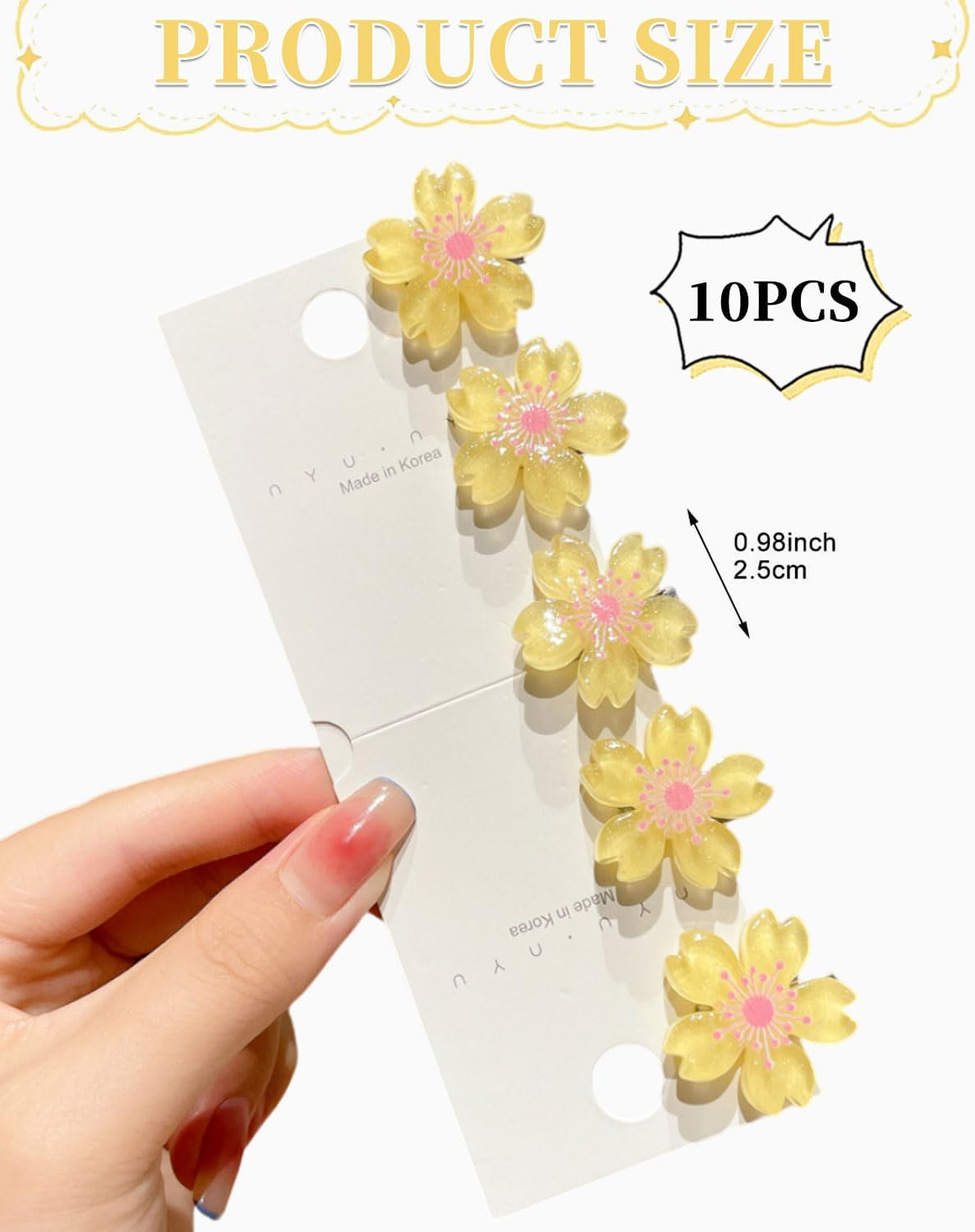 KGDUYC 10 Pieces Cherry Blossom Mini Flower Hair Clips Cute Hair Clips Flower Hair Pins Decorative Hair Clips Wedding Hair Clips Flower Hair Accessories (Yellow) image number 4