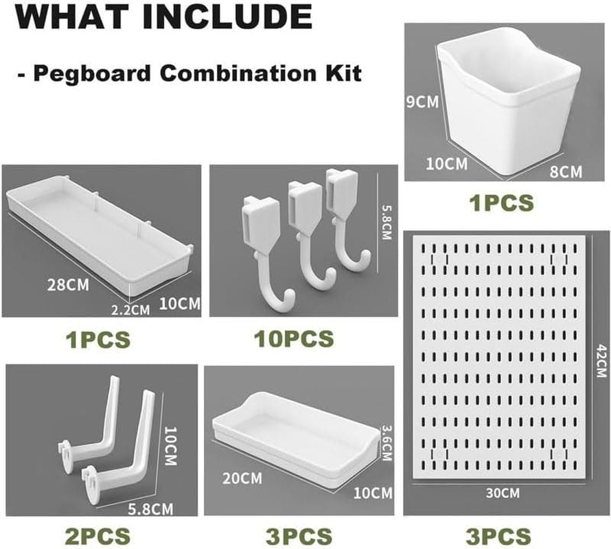 Wall Pegboard Organiser Kit, 90X42 Cm, White, 3 Panels with 17 Accessories, Home Office Storage System image number 1