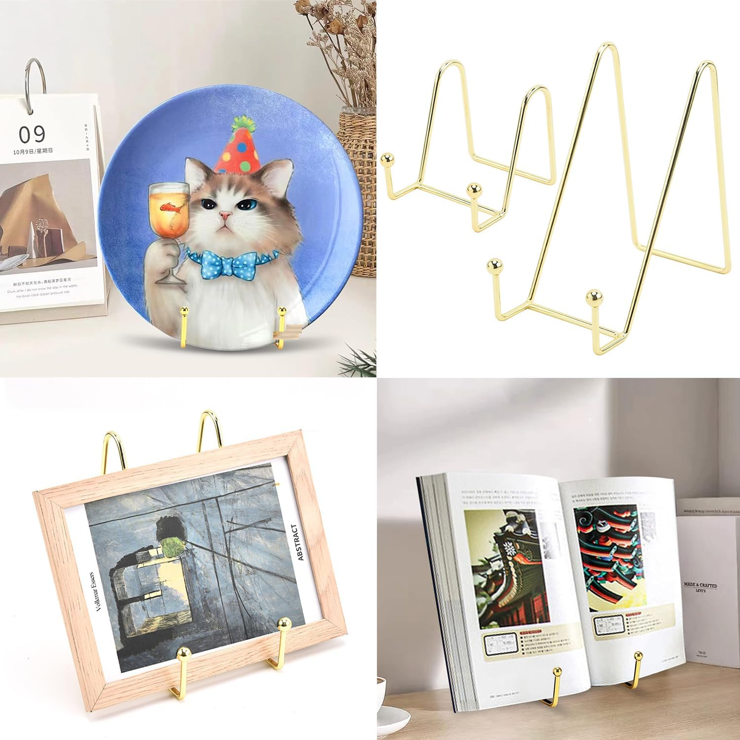 Display Stand, 4 Pcs Metal Plate Stands for Display, Easel Plate Holder Stands, Plate Holder Display Stand, Metal Frame Holder Stand, Tabletop Picture Frame Stand for Plate Dish Photo Book (S) - L image number 2