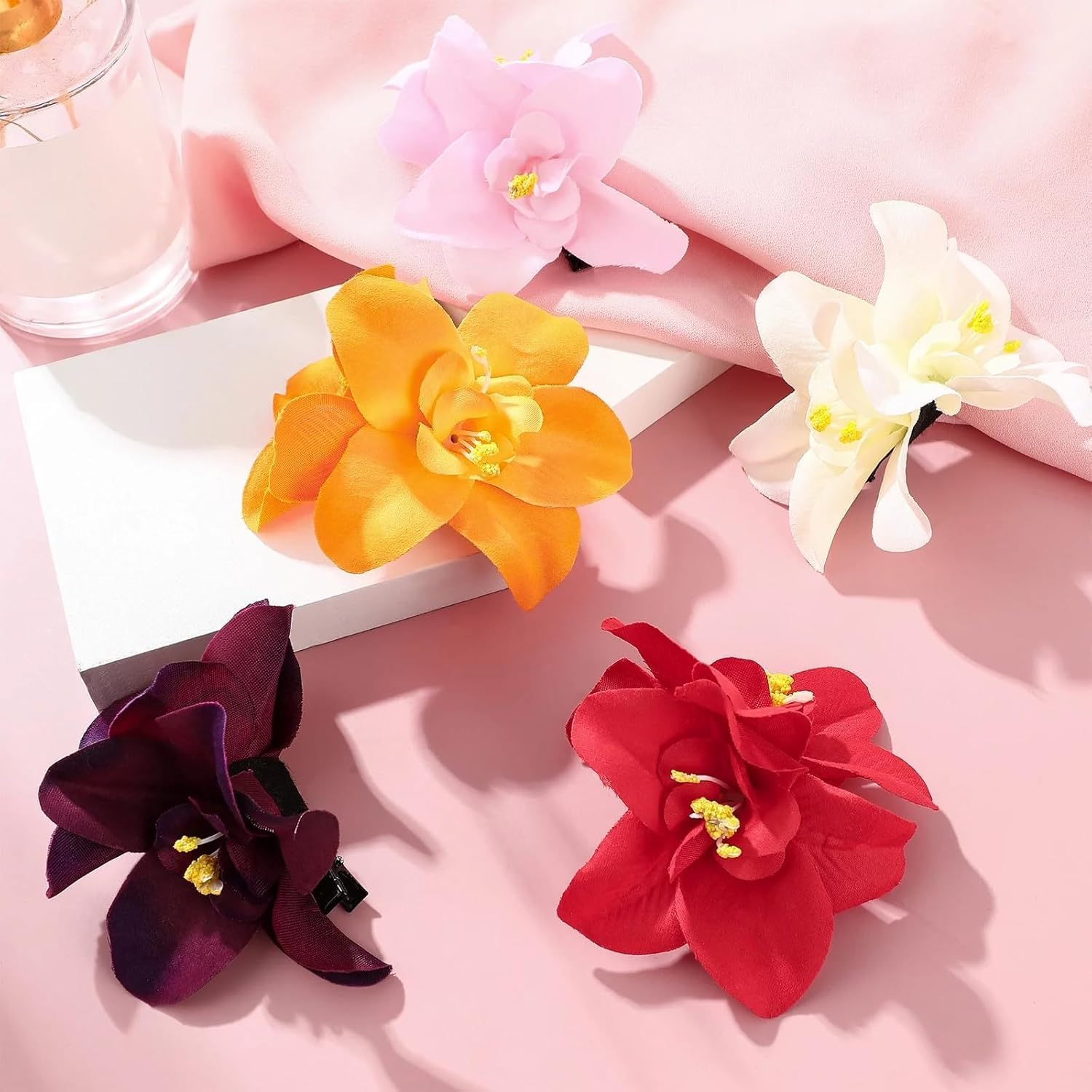 5 Pieces Colorful Artificial Flower Hair Clips Bohemian Flower Hairpin Hawaiian Hibiscus Plumeria Hair Pin for Seaside Holiday Clips and Hair Clips Headwear Hair Clips and Clips image number 2