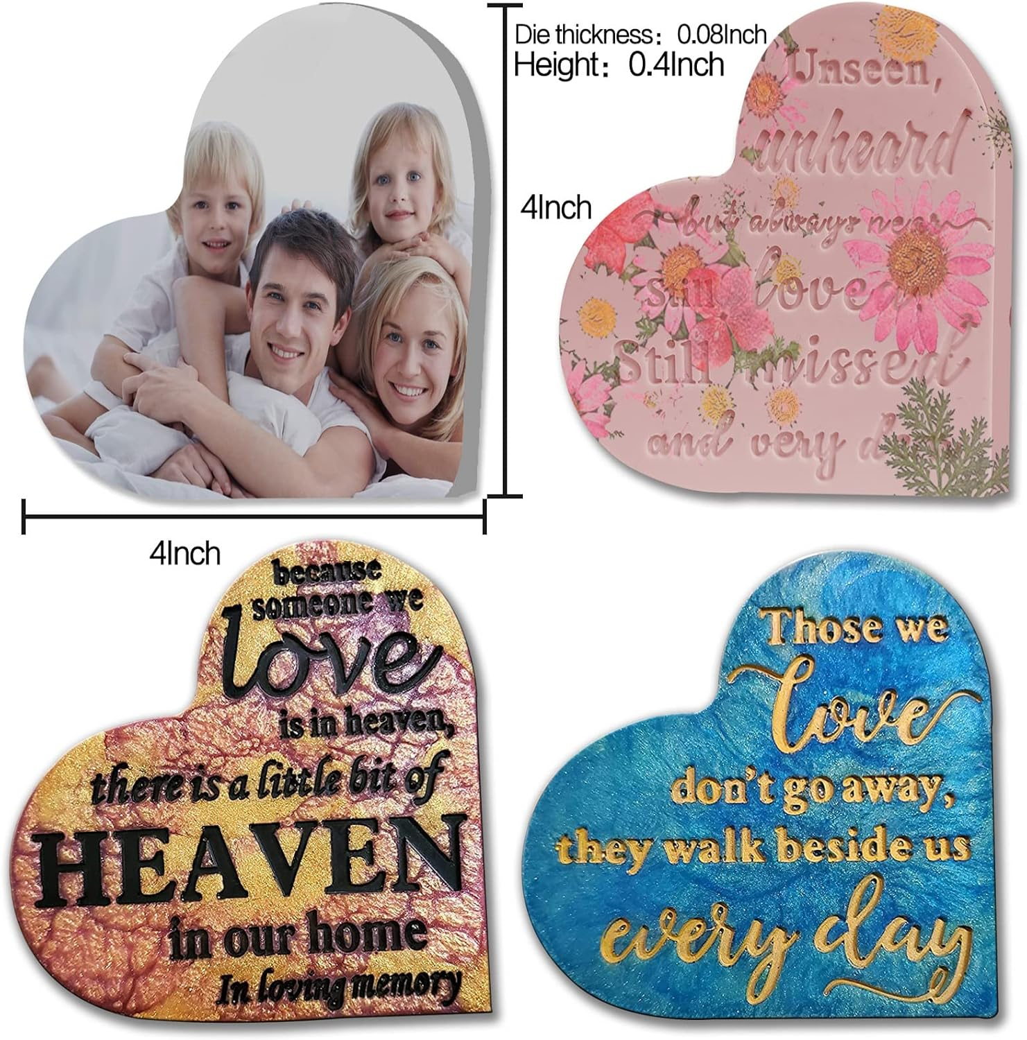Epoxy Resin Molds 4 Pieces Silicone Casting Molds, Heart Memorial Sign Condolence Grief Signs for DIY Craft Home Decor Office Sign Sympathy Table Decorations image number 1