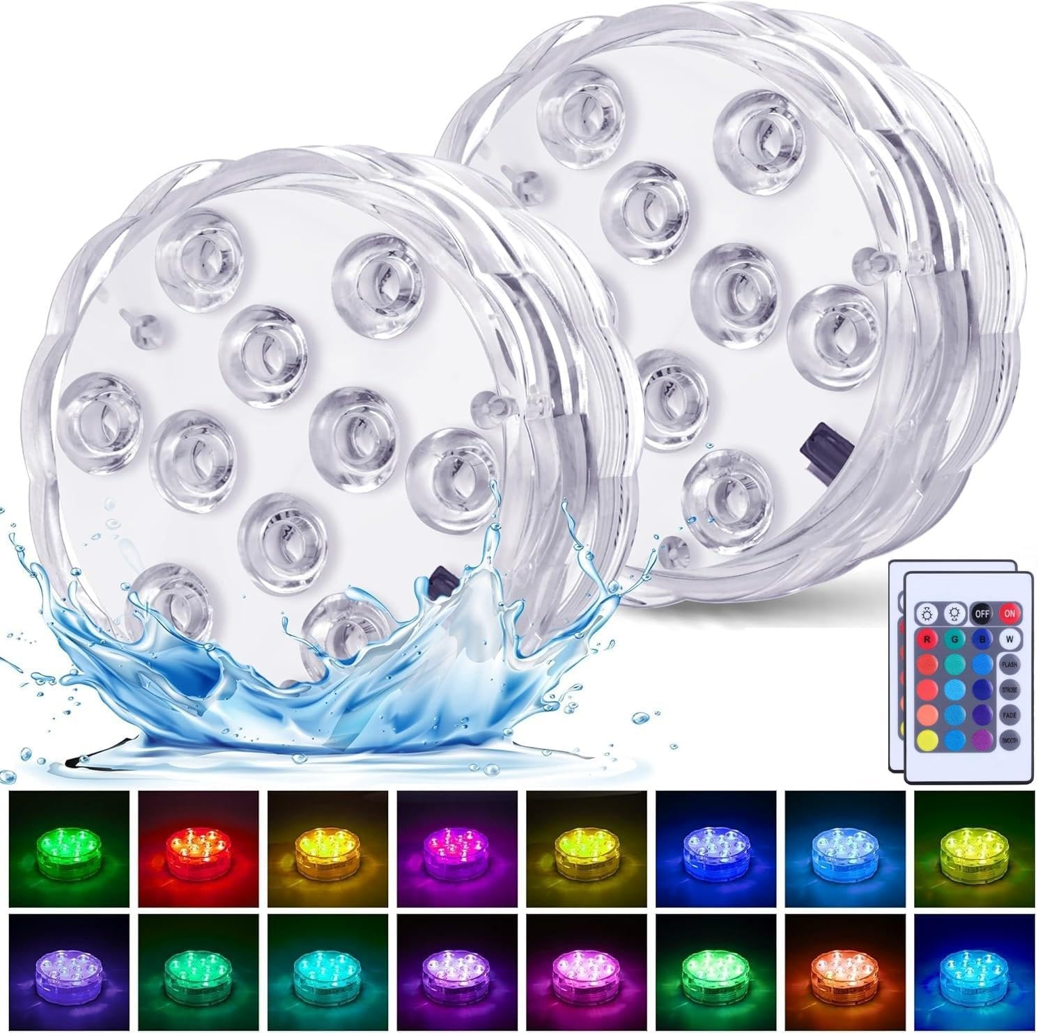 Hot Tub Lights, Submersible LED Pool Lights with Remote Control, RGB Color Battery-Powered Waterproof Light for Ponds, Decoration, Parties, Vase Bases, Spas, Aquariums (2-Pack) image number 2
