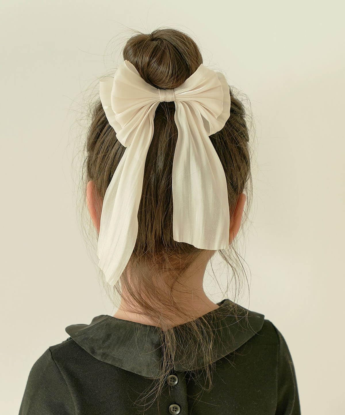 Laura 58202201-BEG Girls' Silky Ribbon Hair Elastic Ribbon Size: 4.3 X 7.9 Inches (11 X 20 Cm), Beige, リボンのサイズ:11Cm&times;20Cm image number 2