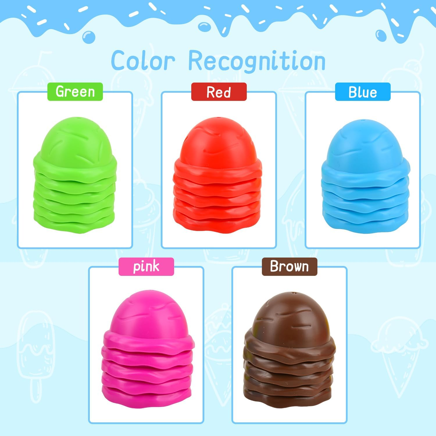 Sotodik Ice Cream Toy Counting and Color Sorting Set for Toddlers, Montessori Stacking Fine Motor Skills Toys, Preschool Learning Education Toys for Kids Boys Girls 3 4 5 6 7 Gift image number 6