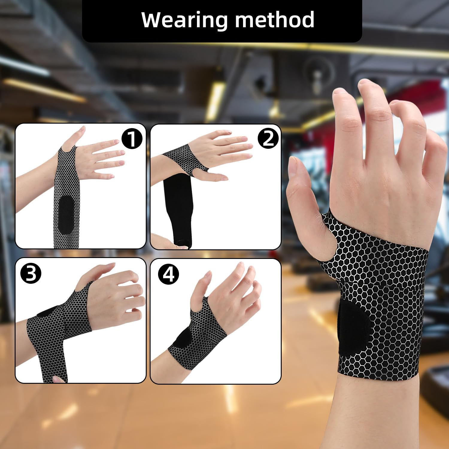 2 Pcs Ultra-Thin Wrist Brace and Compression Wraps - Elastic Adjustable Carpal Tunnel Support Sleeves for Sports Fitness (Black) - Black image number 5