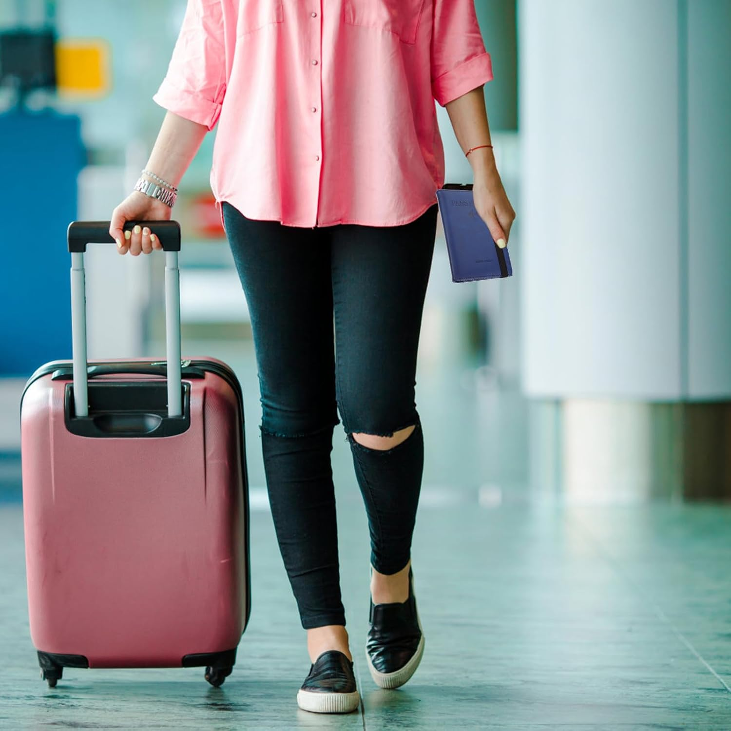 HORIALENCE Pu Passport Cover RFID Blocking Travel Document Holder Short Wallet with Card Slots Blue for Men and Women image number 1