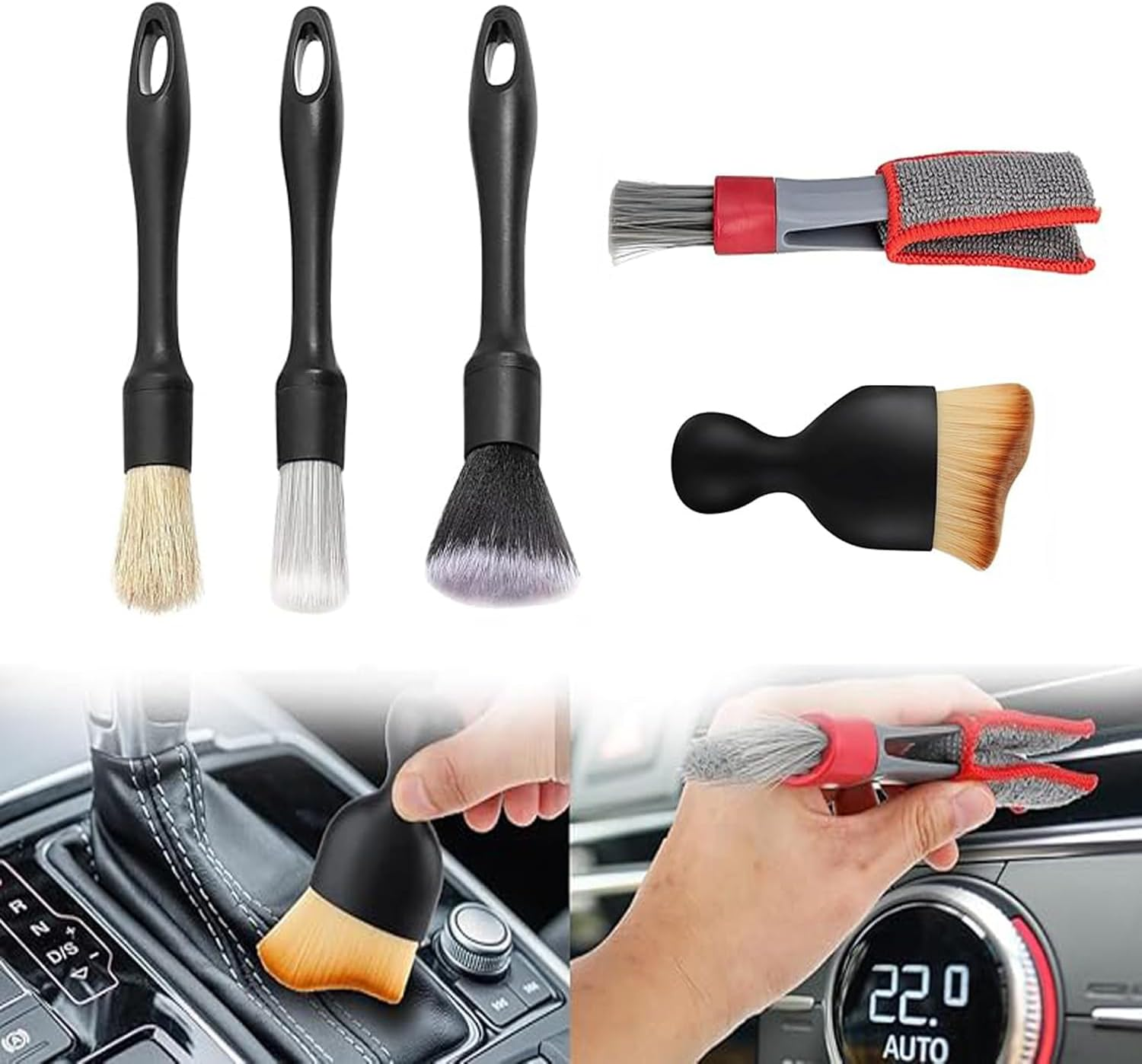 Lxcshljx 5Pcs Car Interior Detailing Cleaning Brush Kit, Soft Bristles Auto Detailing Brush Set, Scratch Free Vehicle Dust Removal Brushes, Crevices Cleaning Brush Supplies for Dashboard, Air Vents image number 3