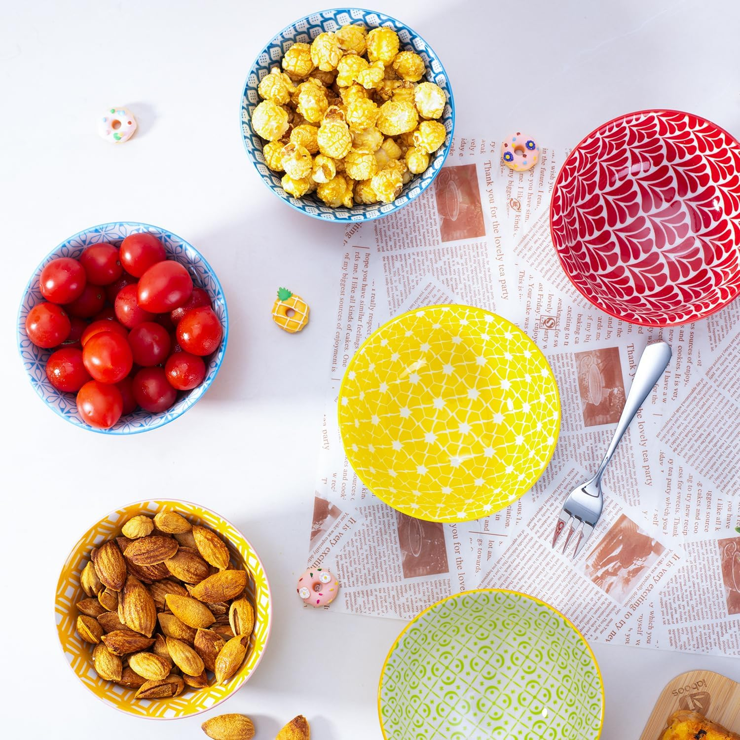 10Oz Colorful Ceramic Bowls,4.7In Small Cereal Bowl Set of 6 for Ice Cream,Dessert,Porcelain Bowl for Dipping, Sauce, Dishwasher Oven Safe