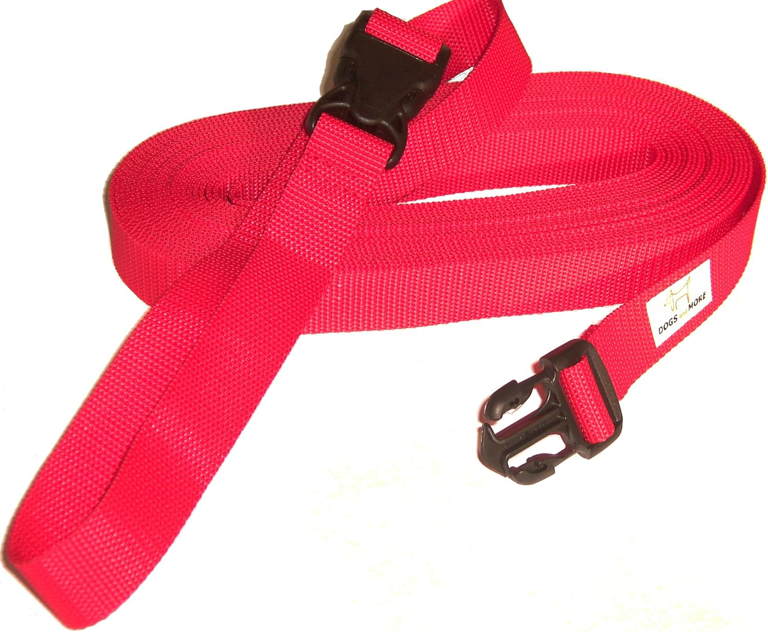 DOGS and MORE - Extension for the Basic Recall Lead with Detachable Hand Loop - Extension 10 M (Red, 25 Mm Wide) / Search Lead / Field Lead