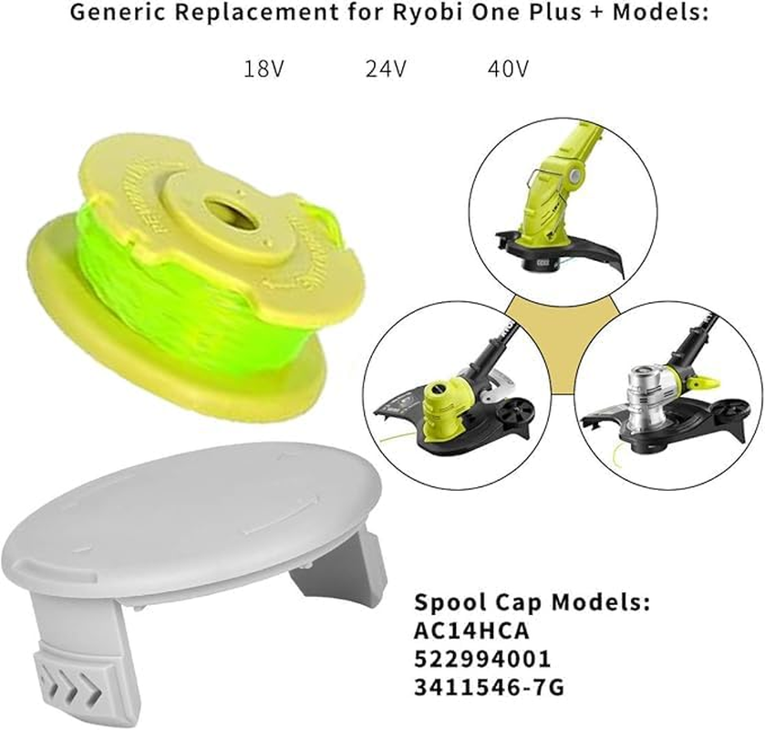 WEZCHUGHAOL String Trimmer Spool Replacement, 0.080 Inch Line, 11 Ft, 8 Spools with 2 Caps, Compatible with Ryobi One+ 18V, 24V, 40V Trimmers image number 1
