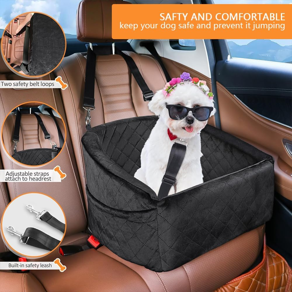 HYAVIA Dog Car Booster Seat for Small & Medium Dogs under 30Lbs with Safety Belt & Storage Pockets - Detachable Washable Travel Bed for Front & Back Seats (Black) image number 2