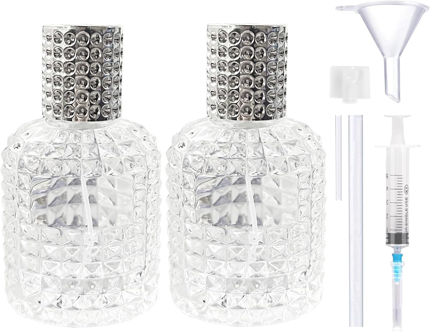 XUSSMM Pack of 2 Perfume Atomisers, Refillable, Pineapple Perfume Bottle, Empty, Portable Spray Bottle for Men and Women with Perfume Atomiser, Funnels and Caps for Perfume, Travel, Cosmetics (50 Ml,