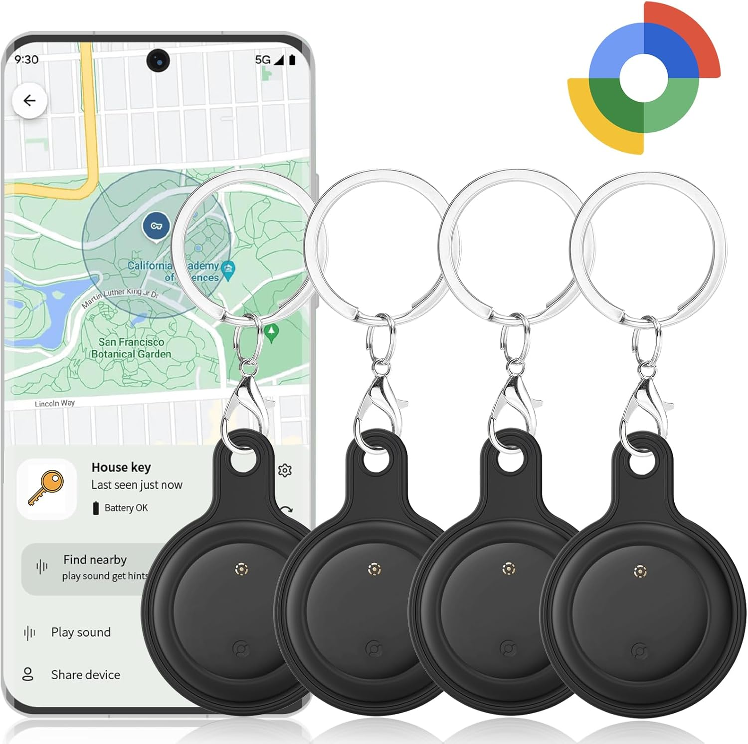 [4 Pack Android Tag] Bluetooth Tracker for Android Phones. Google Certified Item Locator, Smart Tracking Tag for Google Find My Device App. Finder for Keys, Luggage, Suitcase, Backpack, Purse and More image number 1