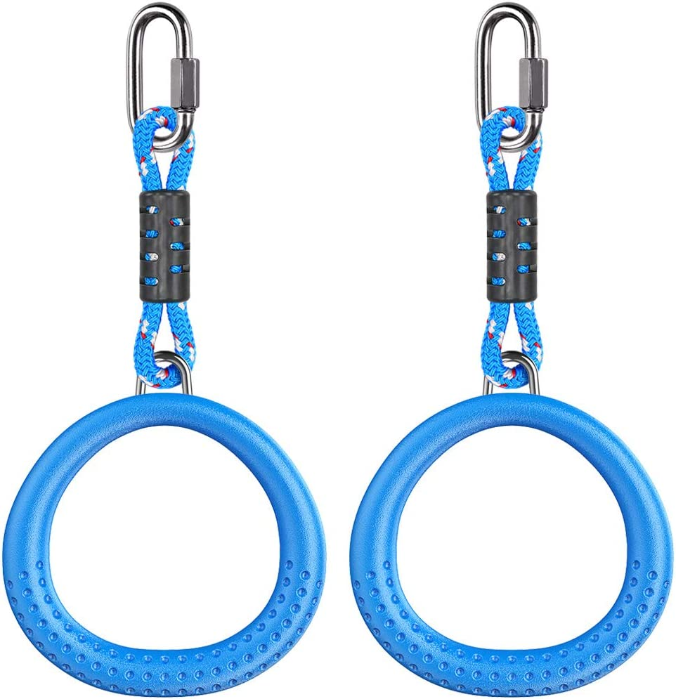 Dolibest Non-Slip Gymnastics Rings Kids Monkey Bars Swing Trapeze Bar with Adjustable Straps (41.7Inch) Home Fitness Full Body Workout Ninja Warrior Obstacle Course Blue (2Pack）