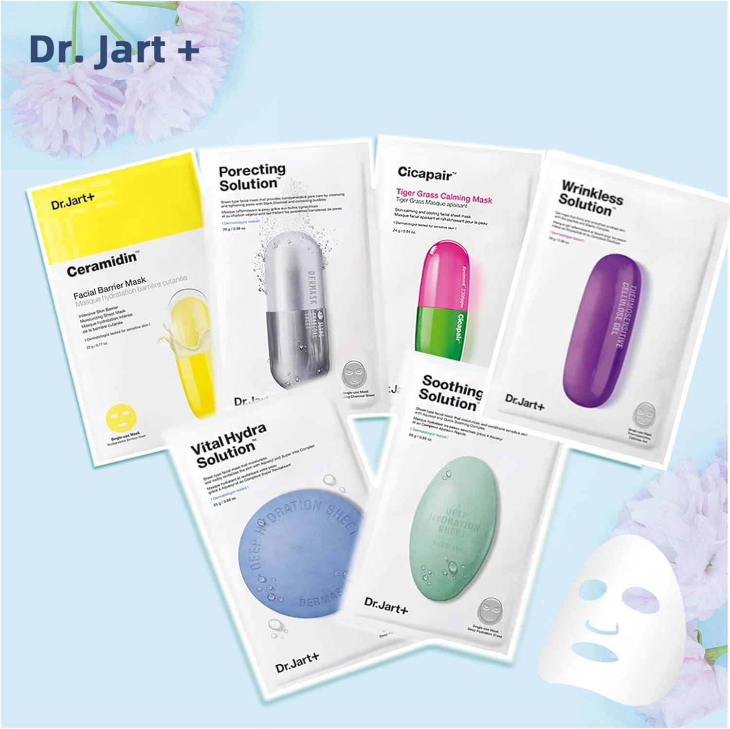 Dr.Jart+ Mask Sheet Set 6 Pieces Random (Cicapair, Vital Hydra, Soothing Hydra, Porecting, Ceramindin) Skincare, Facial Care image number 5