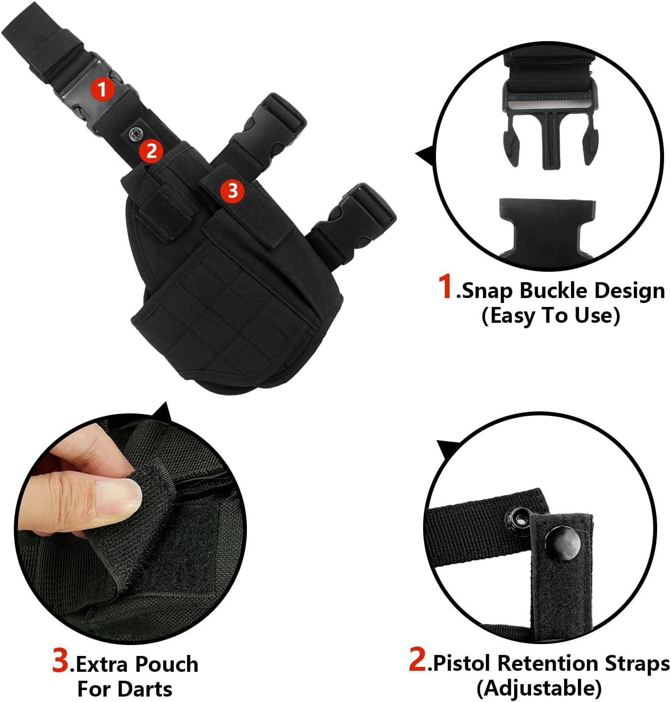 BOROLA Adjustable Tactical Leg Holster Compatible for Nerf Elite Series Blaster(Black)
