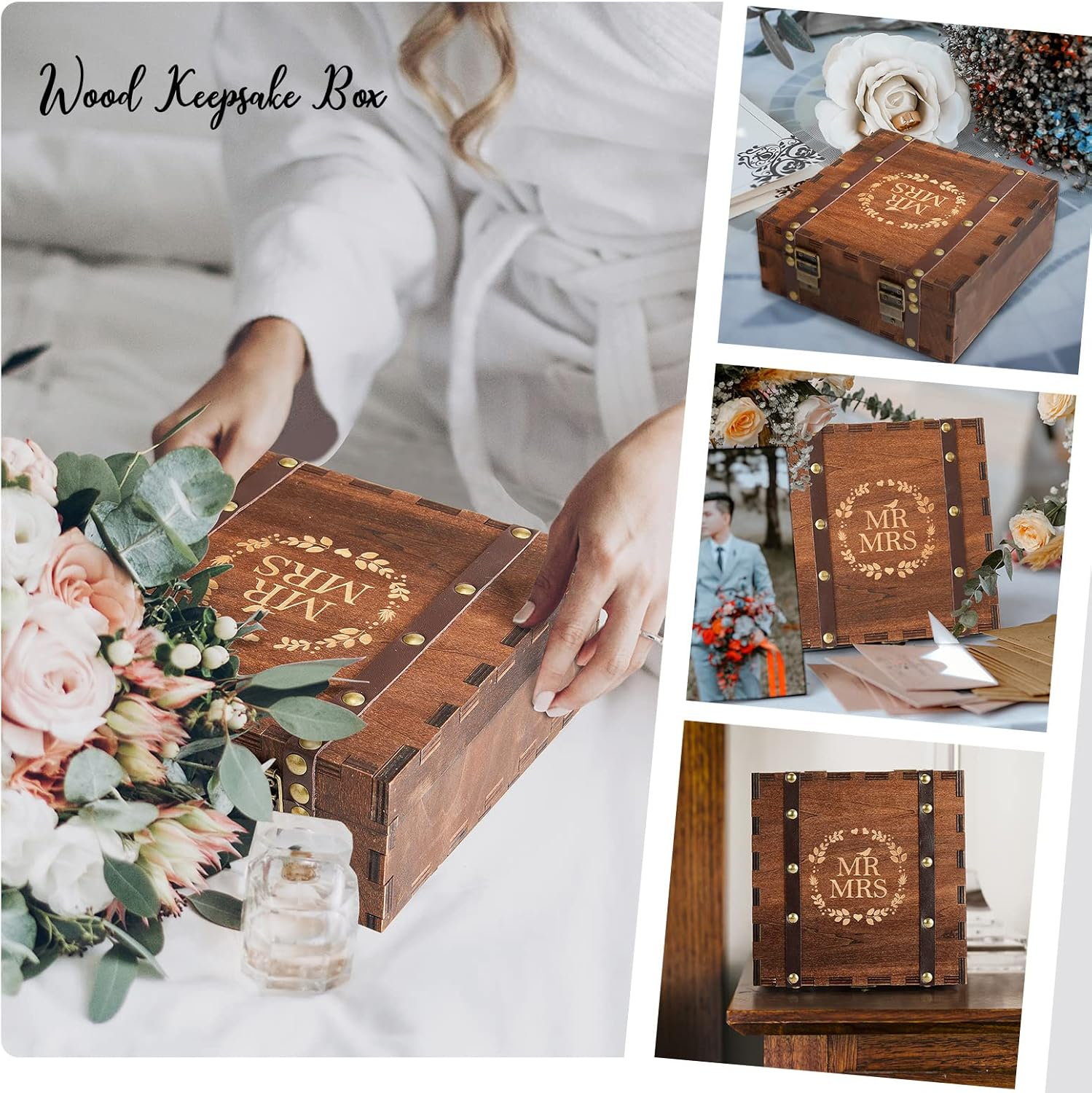 AW BRIDAL Keepsake Box with Lids Wedding Memory Box Wood Storage Box Christmas Anniversary Engagement Gifts for Couples Bridal Shower Birthday Gifts image number 2